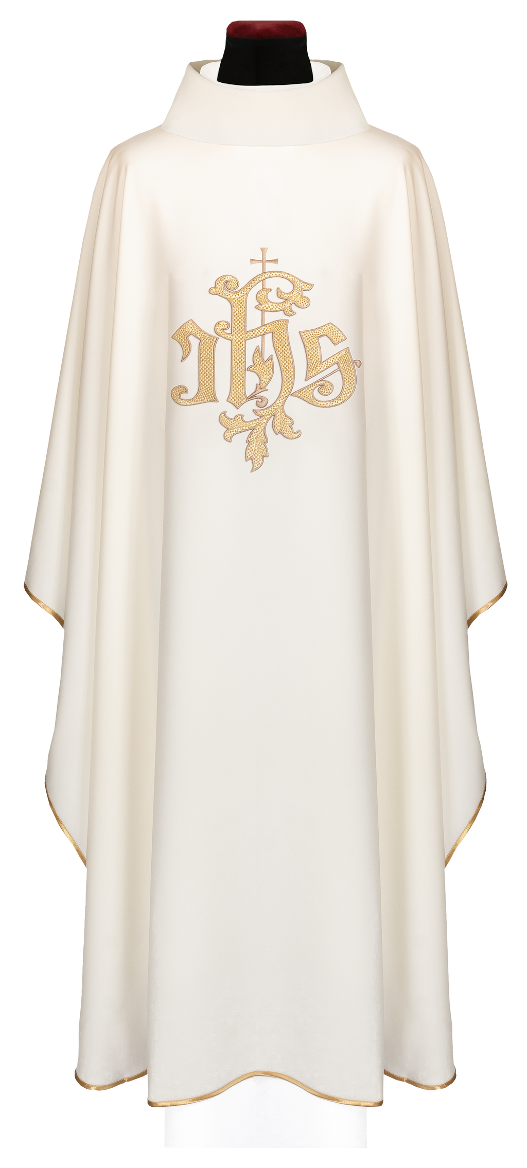 Chasuble écru brodé avec le symbole IHS en or