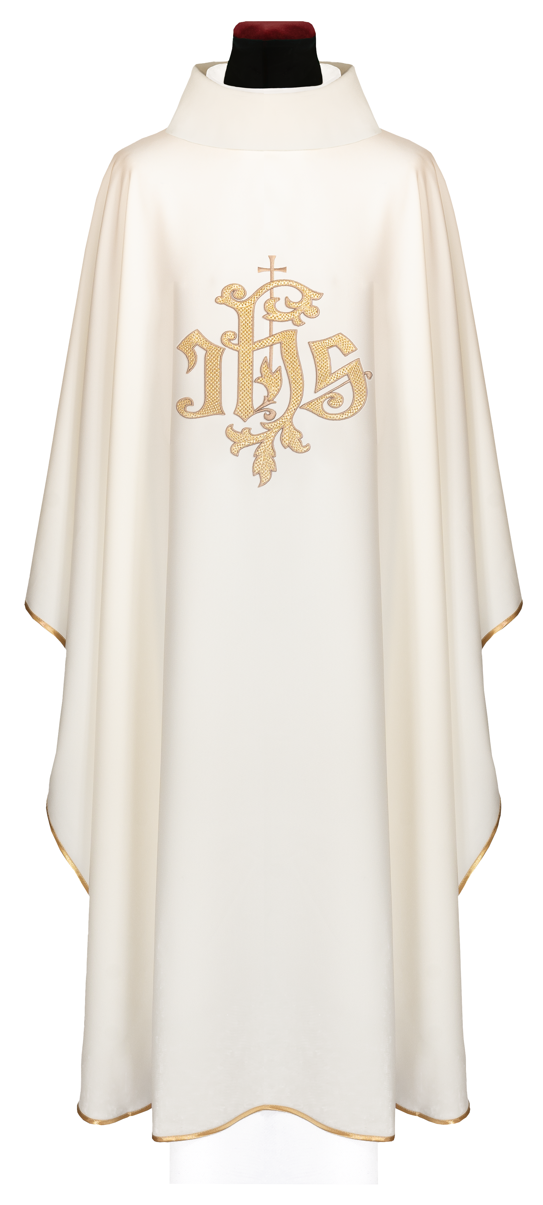 Chasuble écru brodé avec le symbole IHS en or
