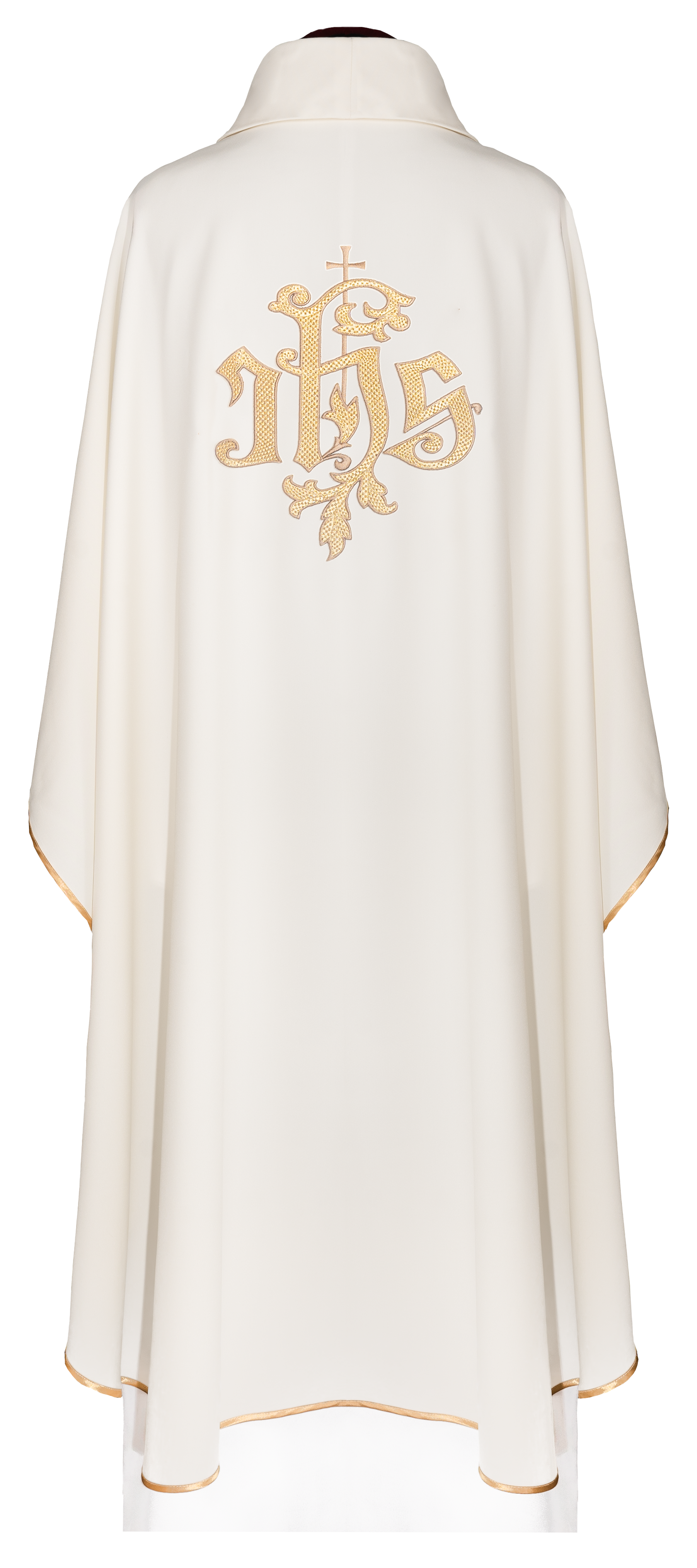 Chasuble écru brodé avec le symbole IHS en or
