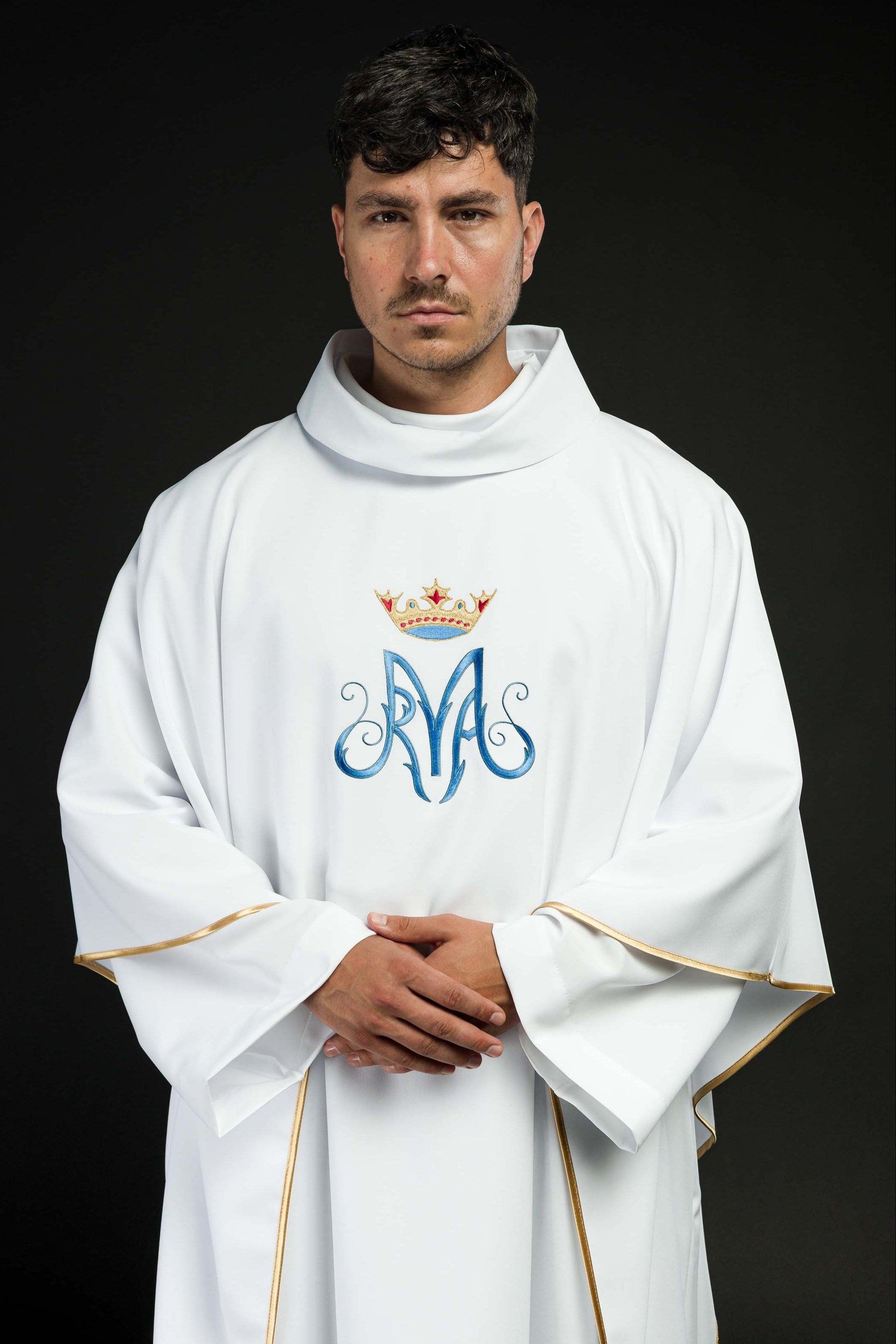 Chasuble liturgique mariale blanche