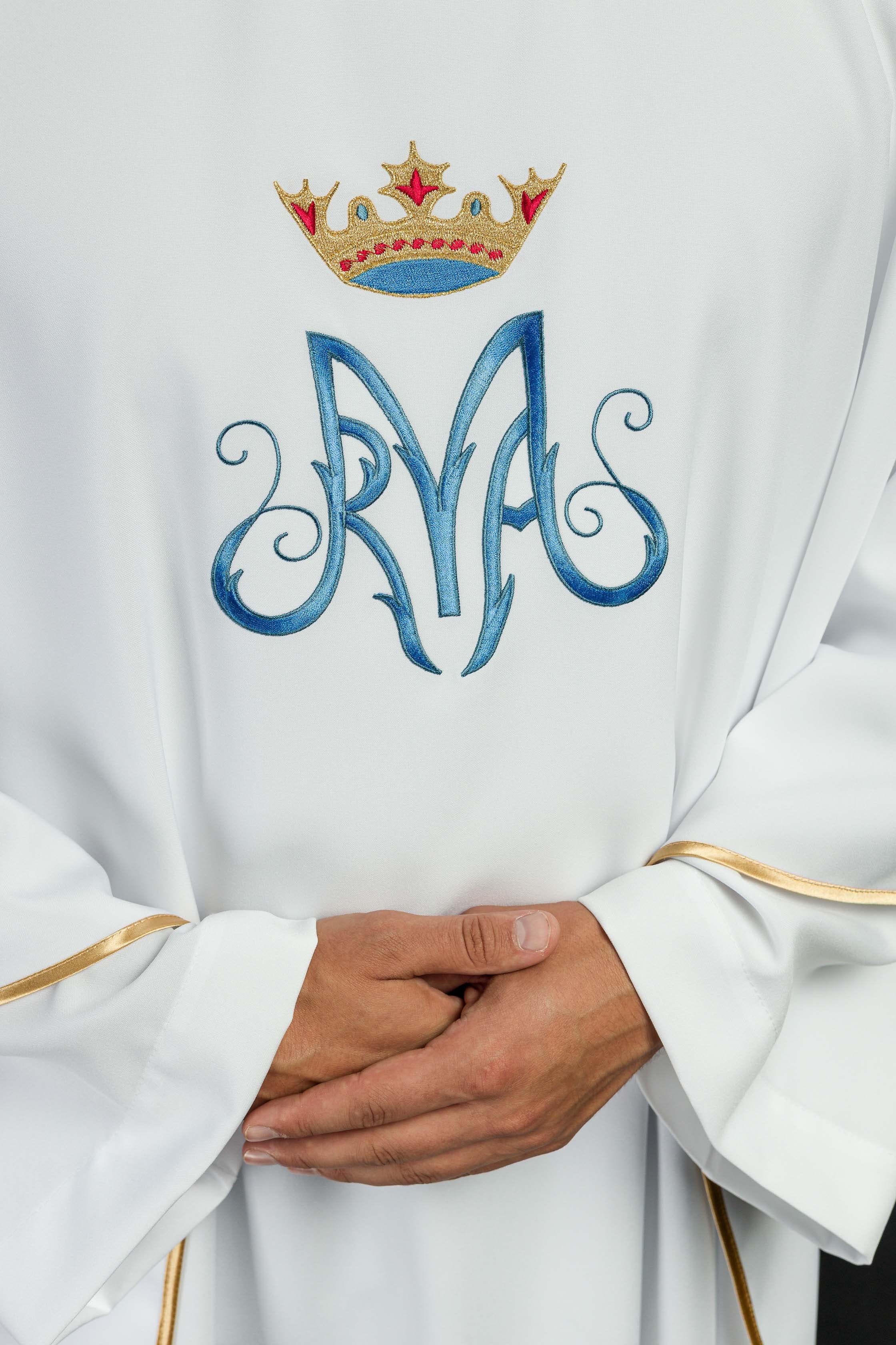 Chasuble liturgique mariale blanche