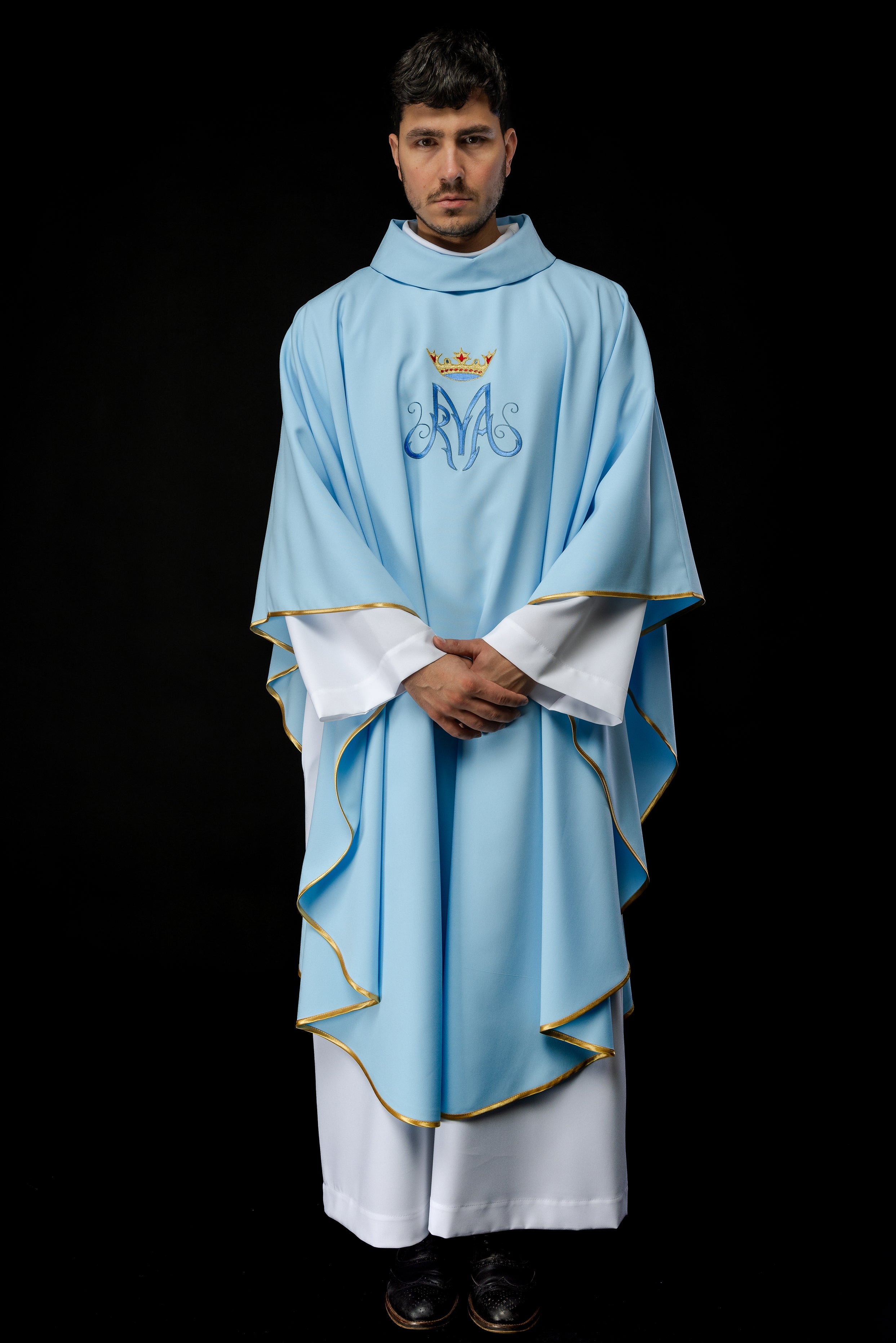 Chasuble liturgique mariale en bleu