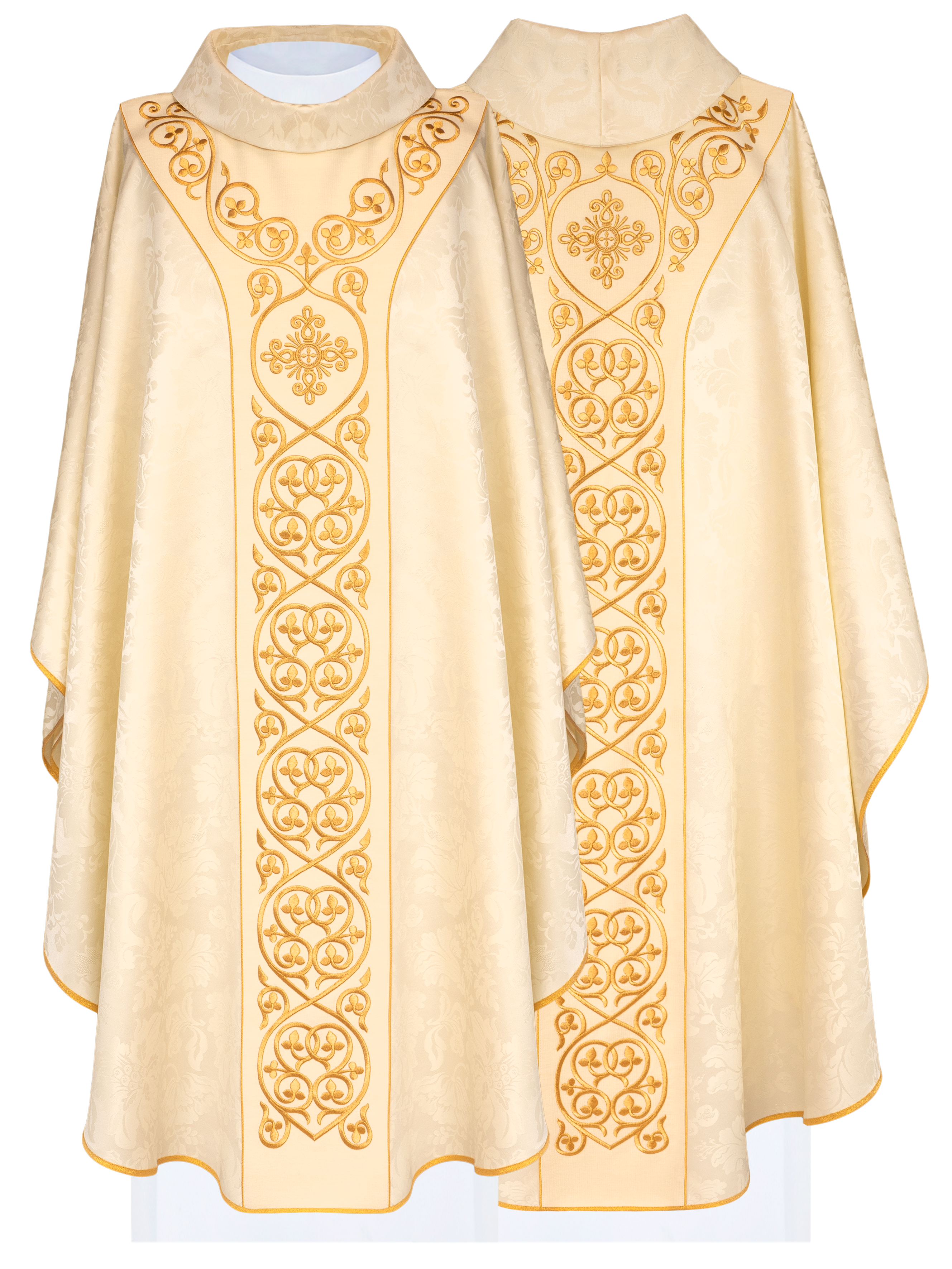 Chasuble liturgique écrue ornée d'une ceinture en velours avec broderie