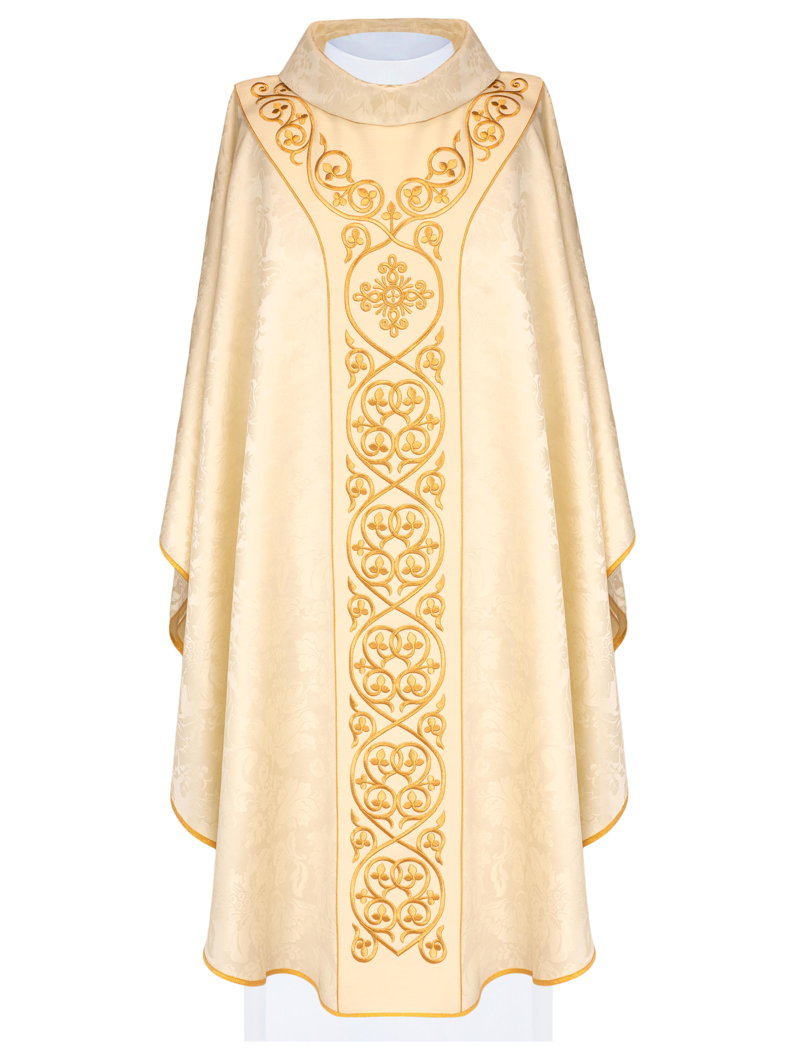 Chasuble liturgique écrue ornée d'une ceinture en velours avec broderie