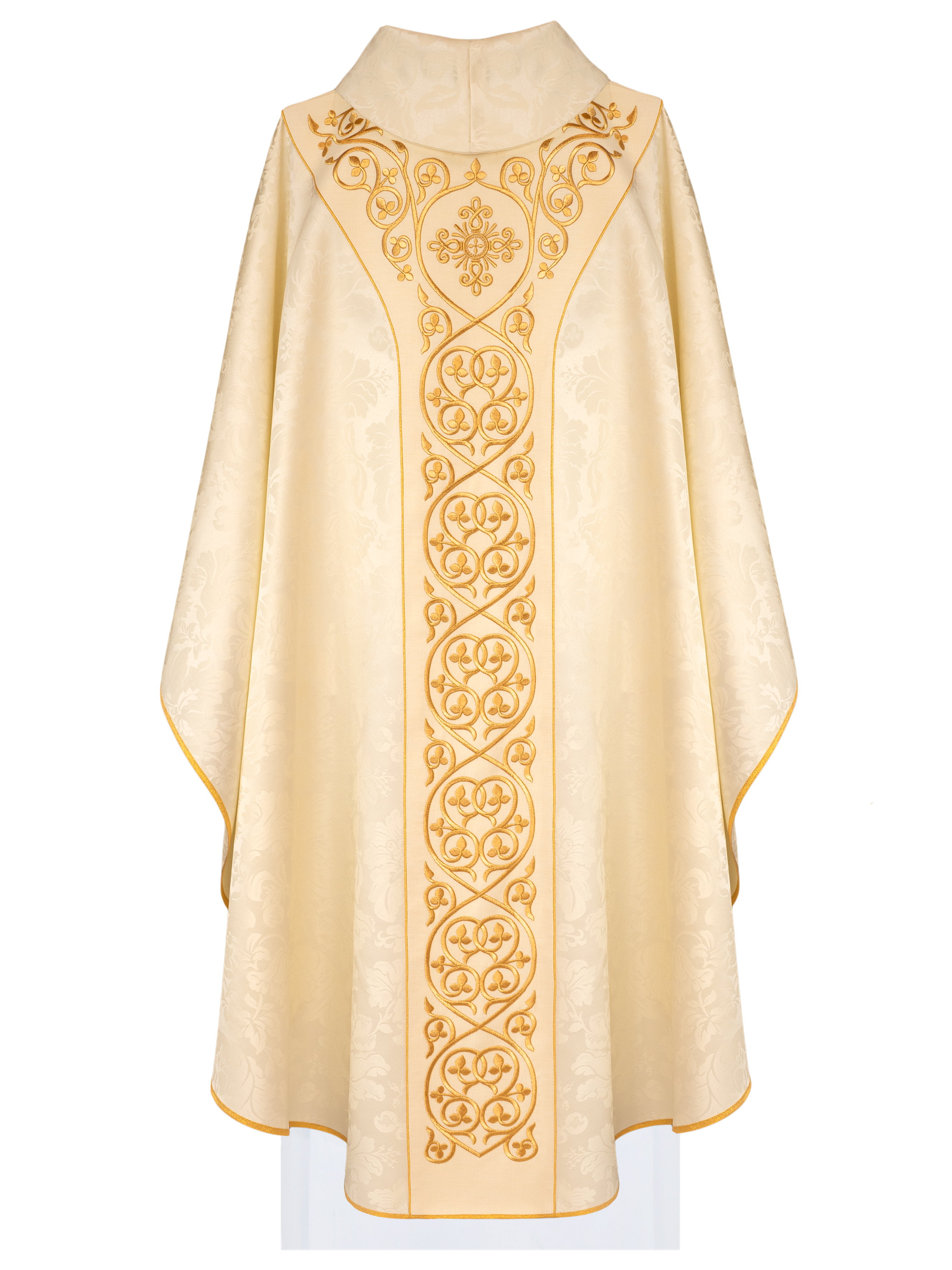 Chasuble liturgique écrue ornée d'une ceinture en velours avec broderie