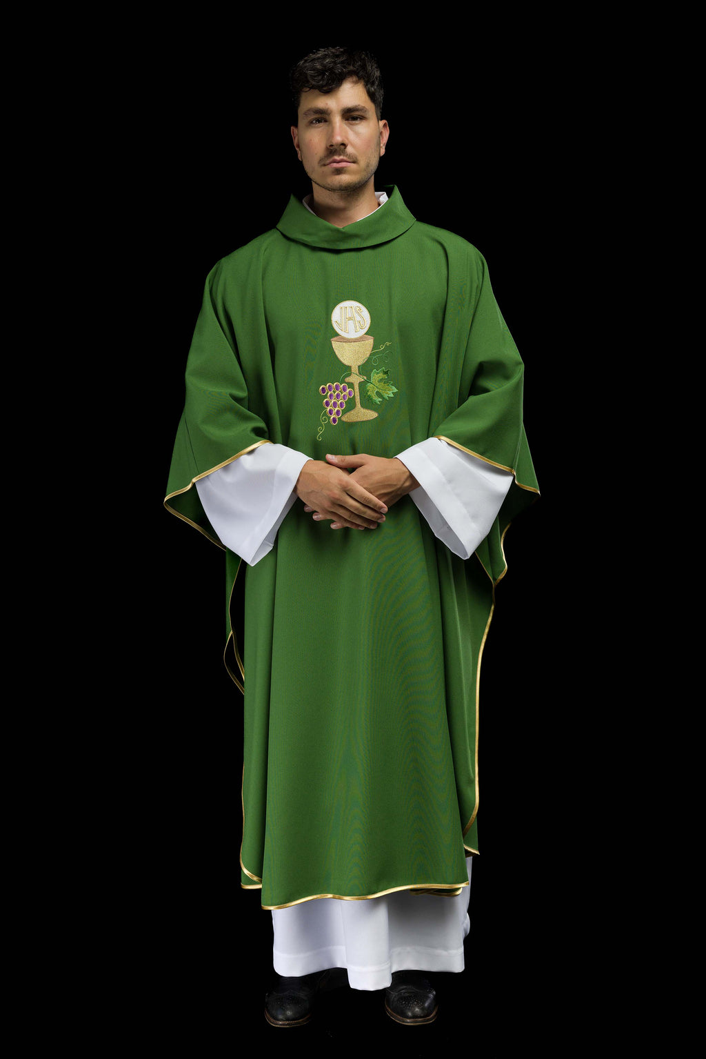 Chasuble brodée Calice vert Raisin