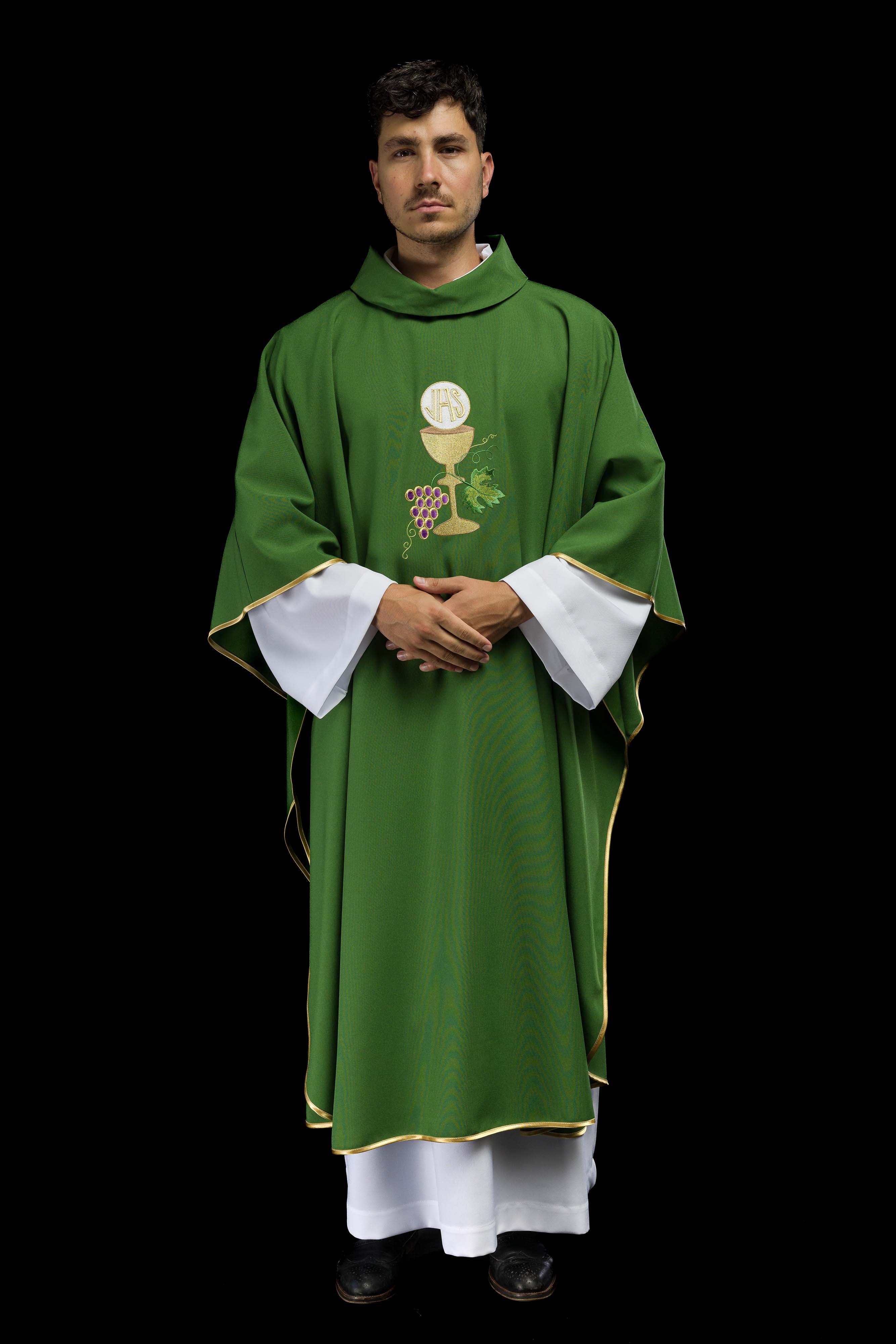 Chasuble brodée Calice vert Raisin