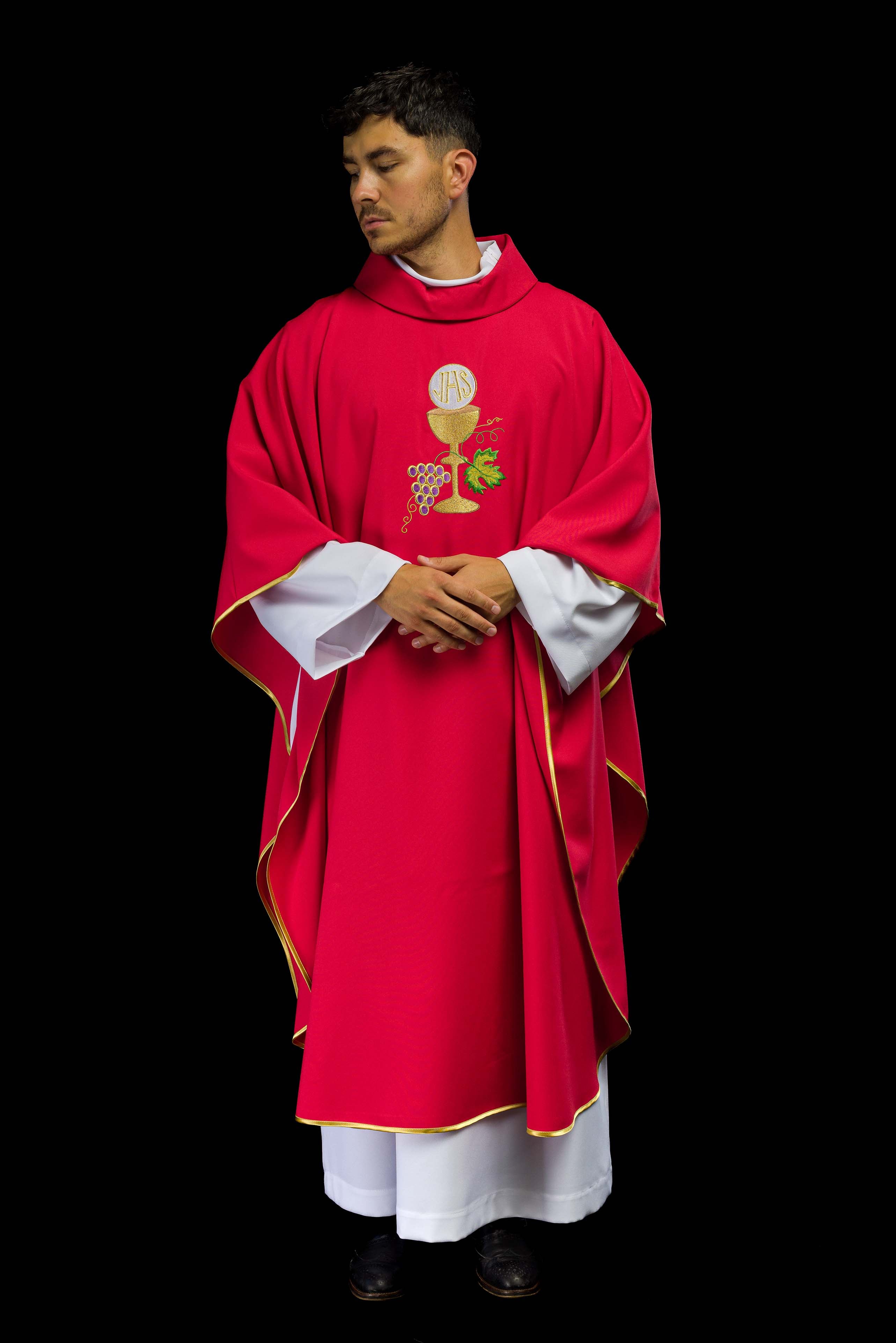 Chasuble calice Croix et raisins rouge