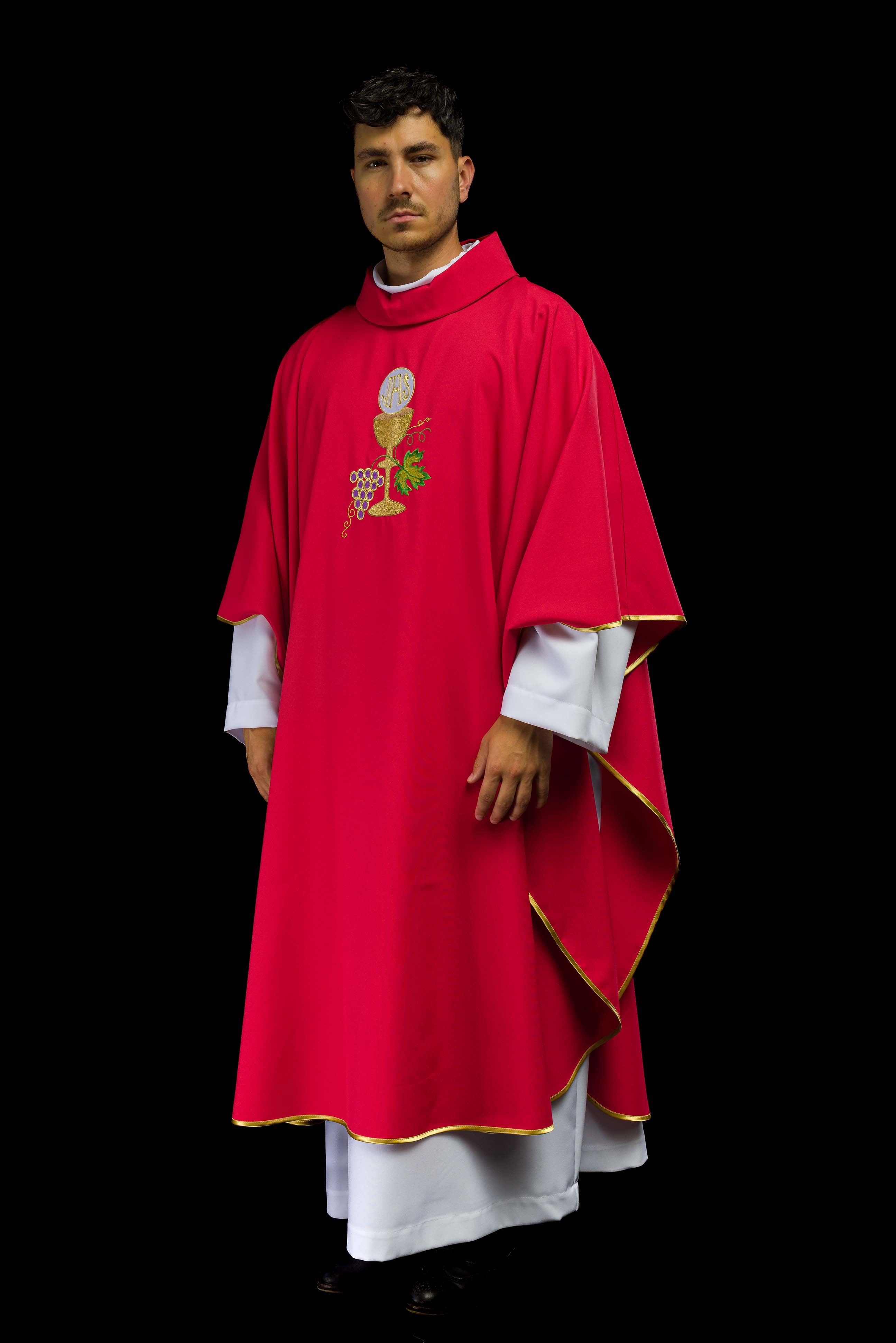 Chasuble calice Croix et raisins rouge