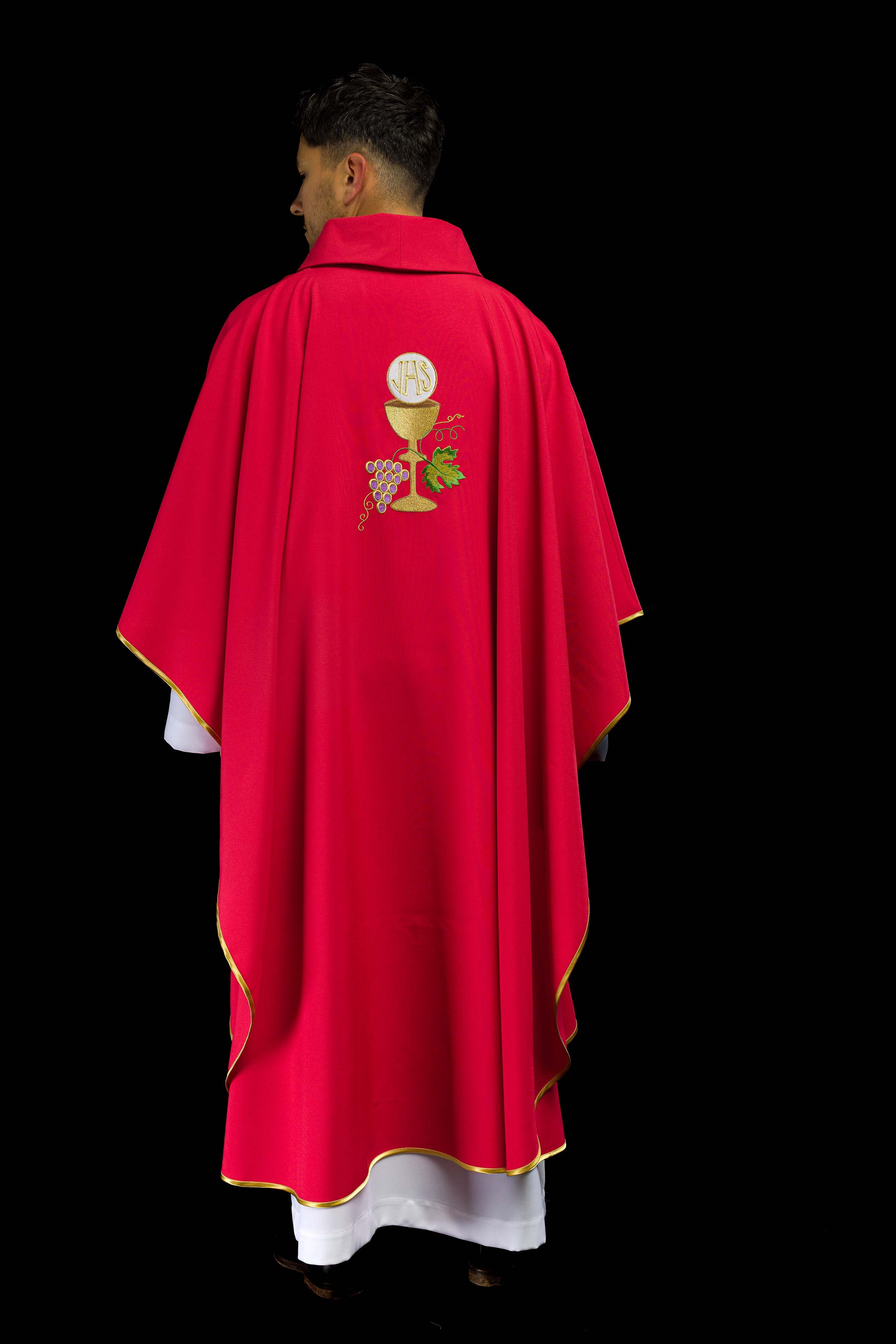 Chasuble calice Croix et raisins rouge
