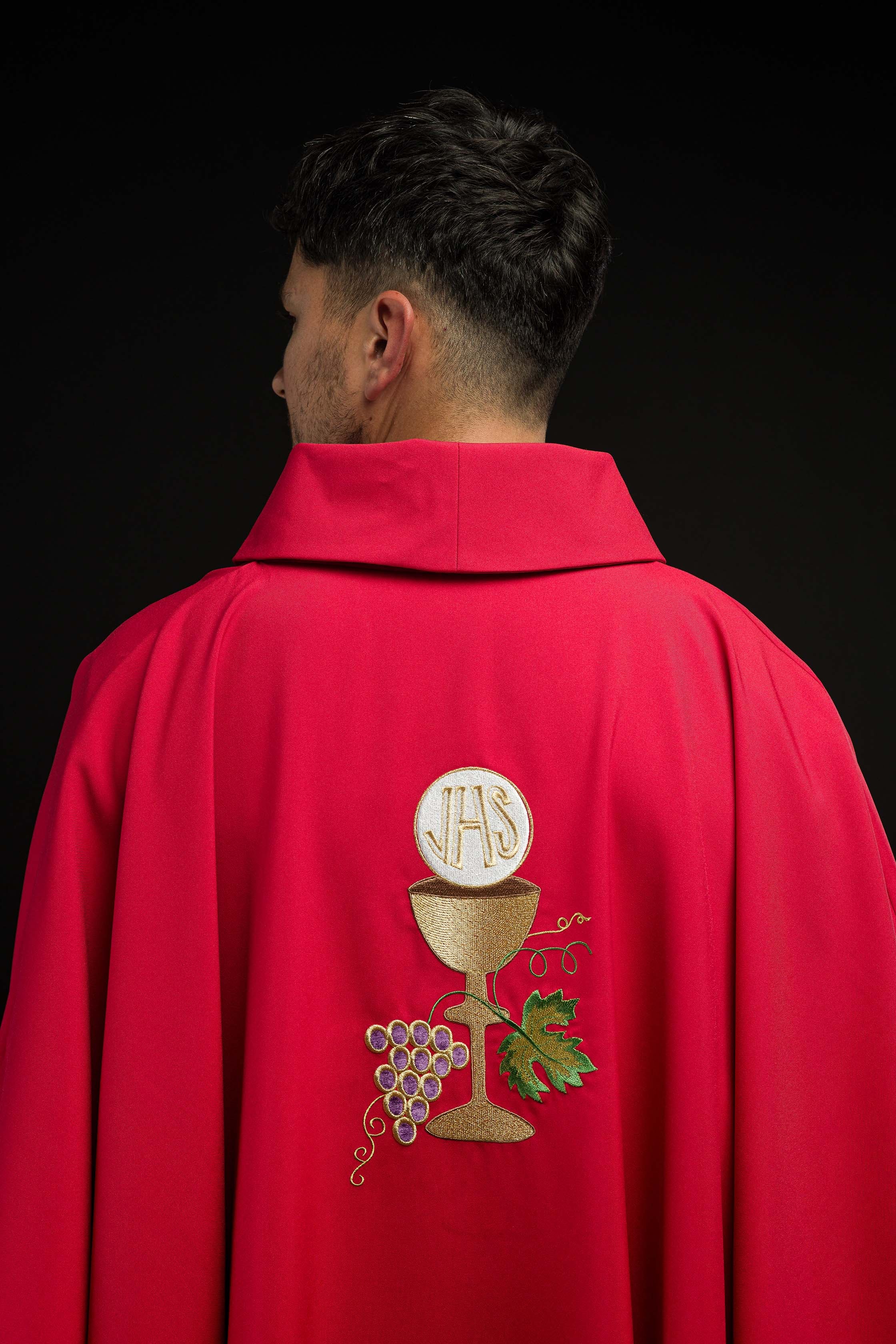 Chasuble calice Croix et raisins rouge