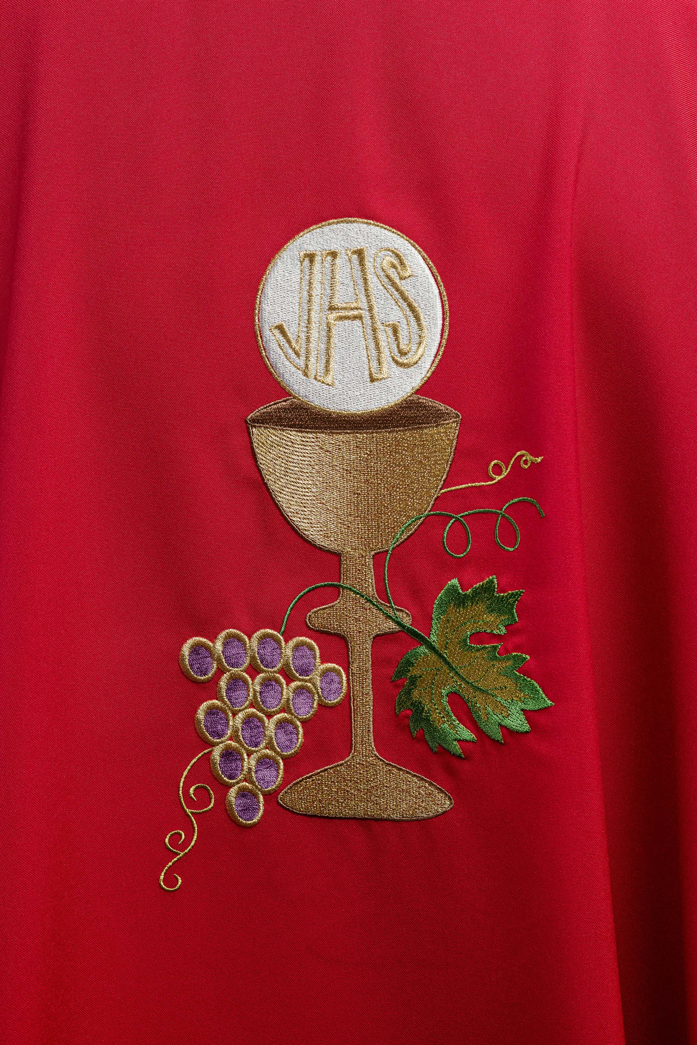 Chasuble calice Croix et raisins rouge