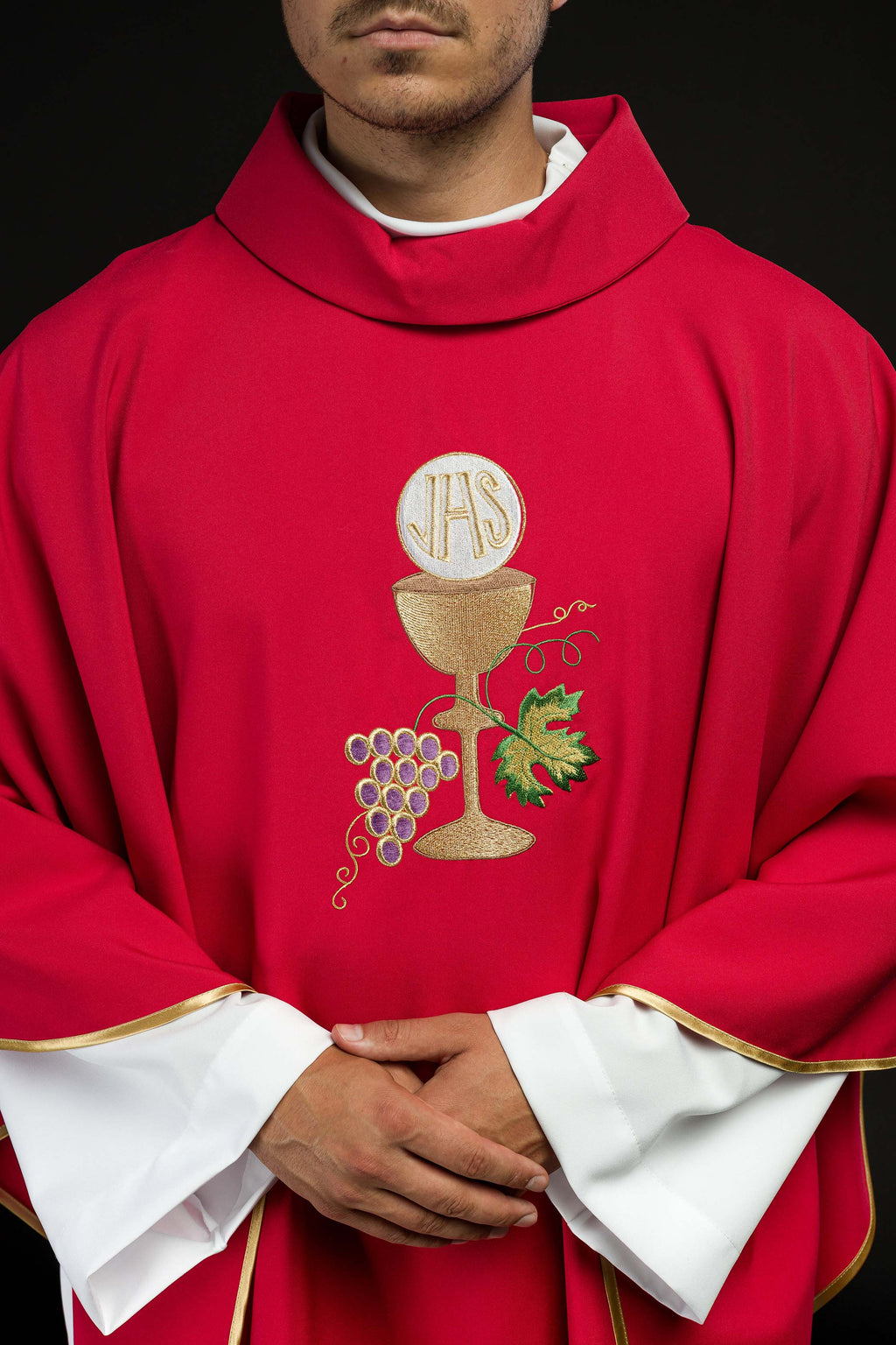 Chasuble calice Croix et raisins rouge