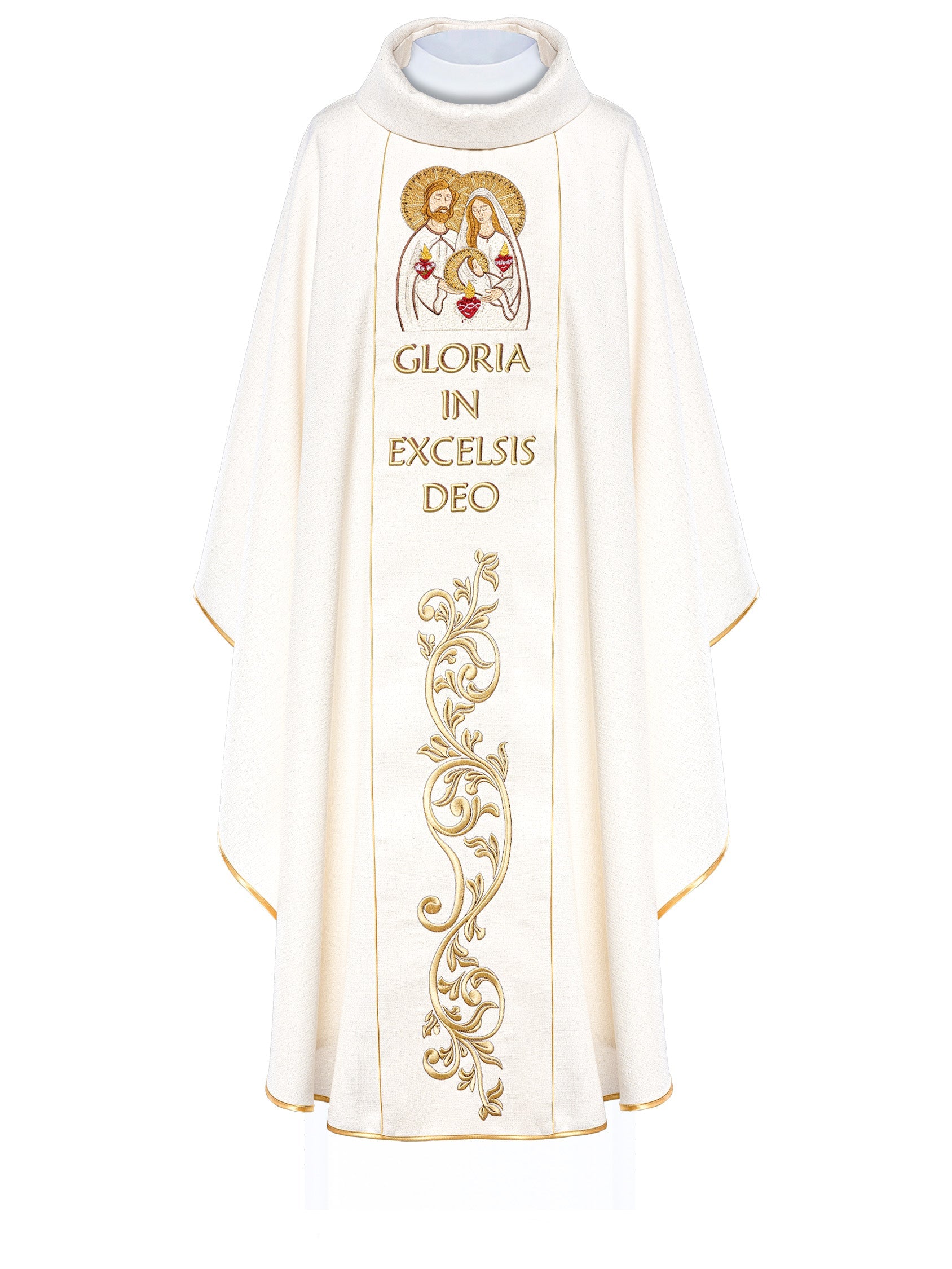 Chasuble de Noël brodée avec l'image de la Sainte Famille