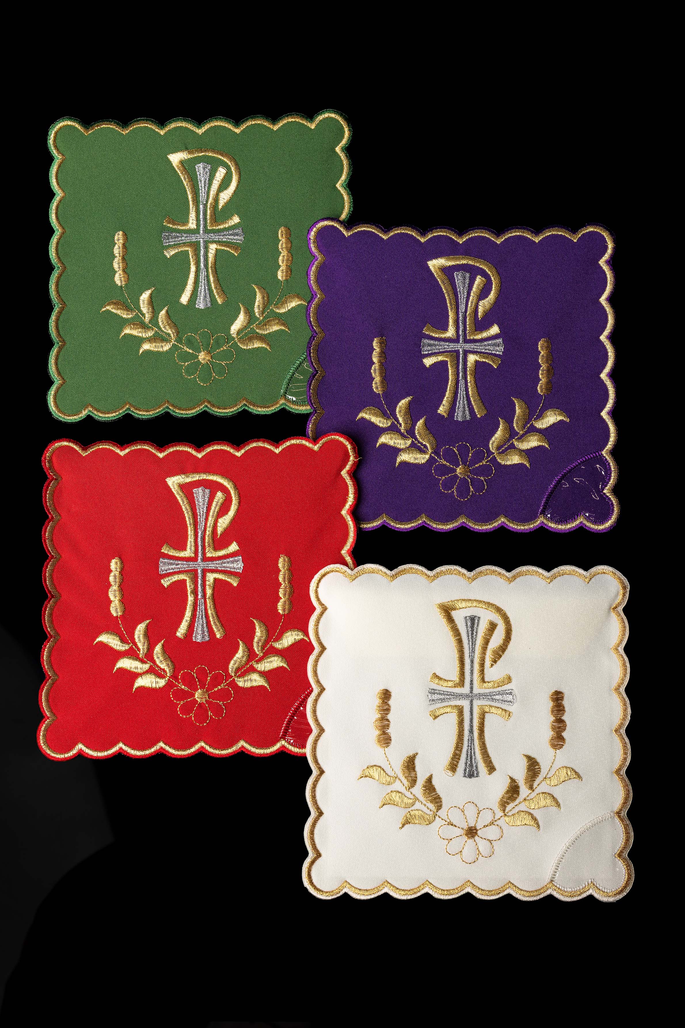 Ensemble de pales de calice avec symbole PAX en quatre couleurs liturgiques