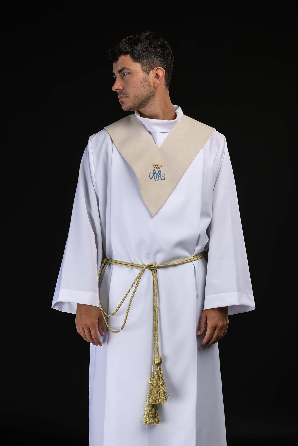 Pallium de lecteur écru avec motif marial brodé