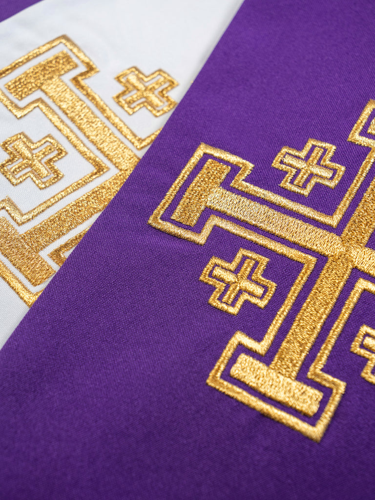 Étole double face Croix de Jérusalem violette et blanche