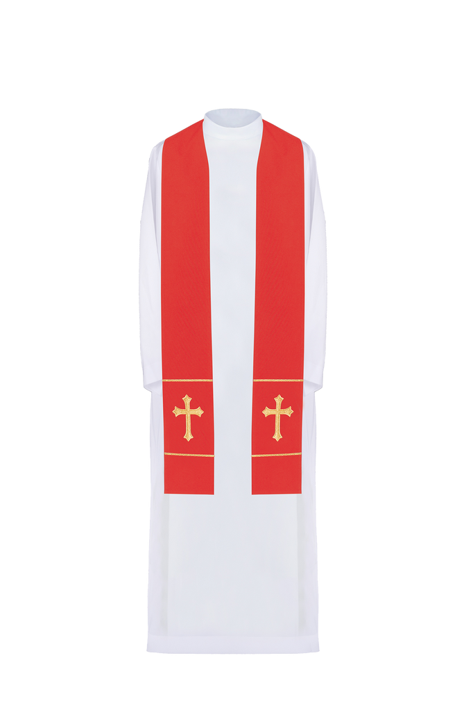 Étole de prêtre rouge brodée d'une croix