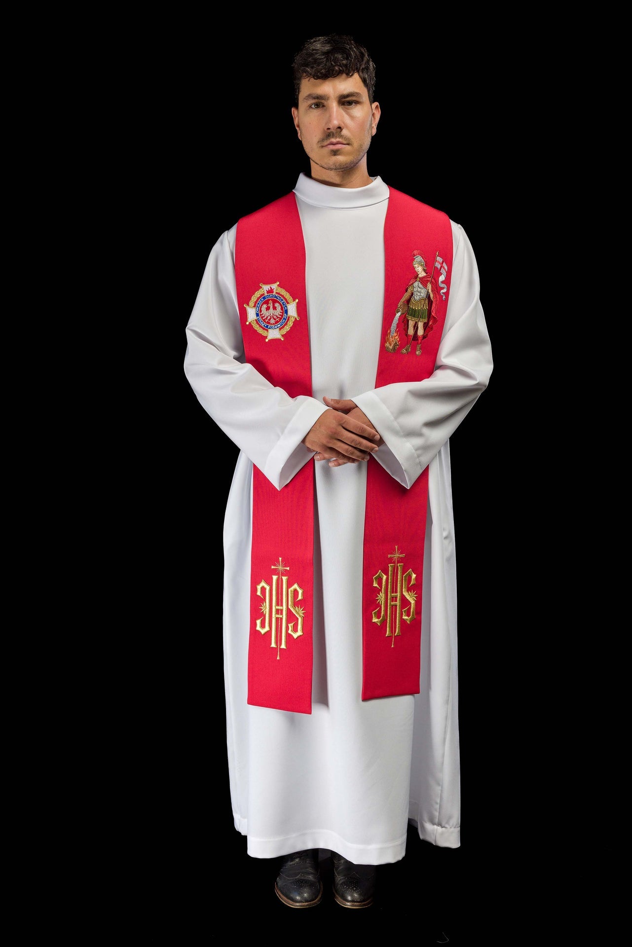 Étole brodée avec l'image de Saint Florian