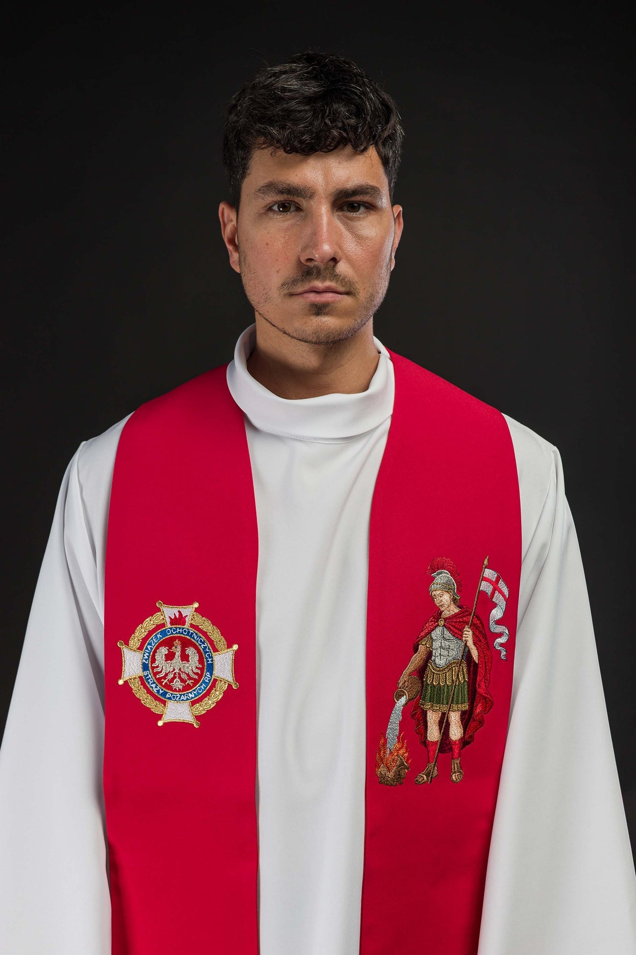 Étole brodée avec l'image de Saint Florian
