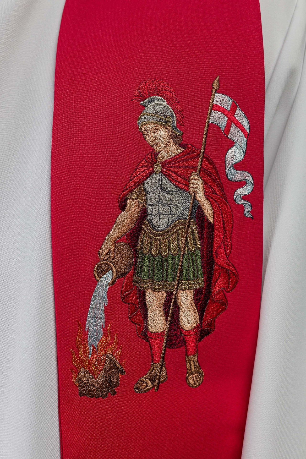 Étole brodée avec l'image de Saint Florian