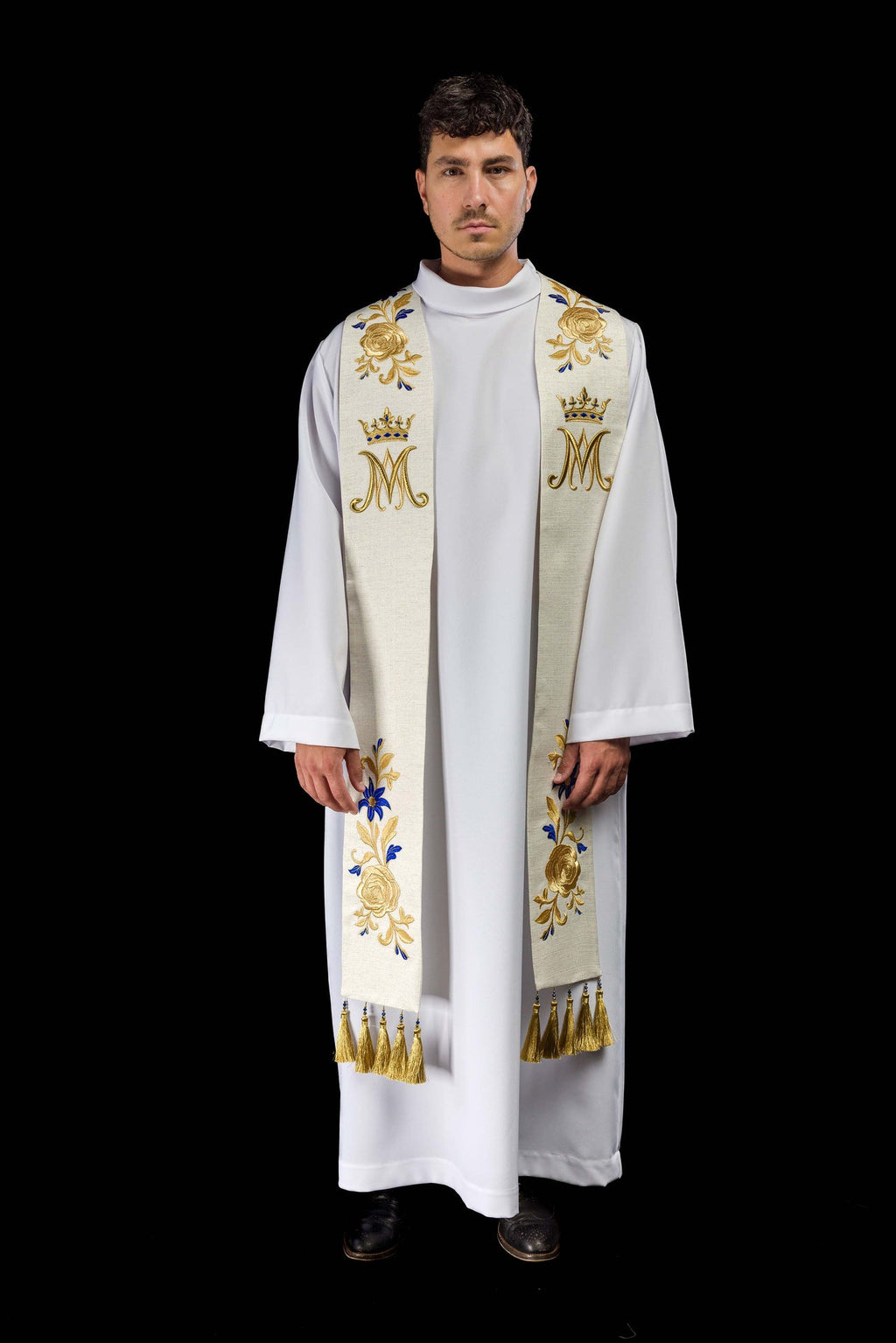 Étole brodée avec symbole marial