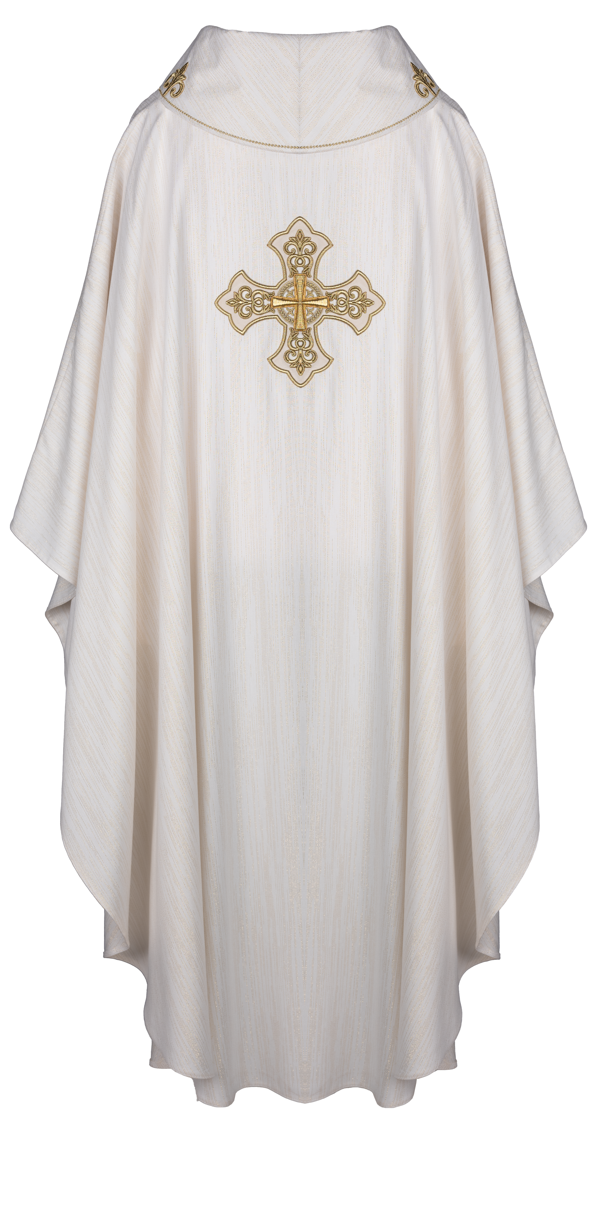 Chasuble écrue avec croix richement brodée et col décoré