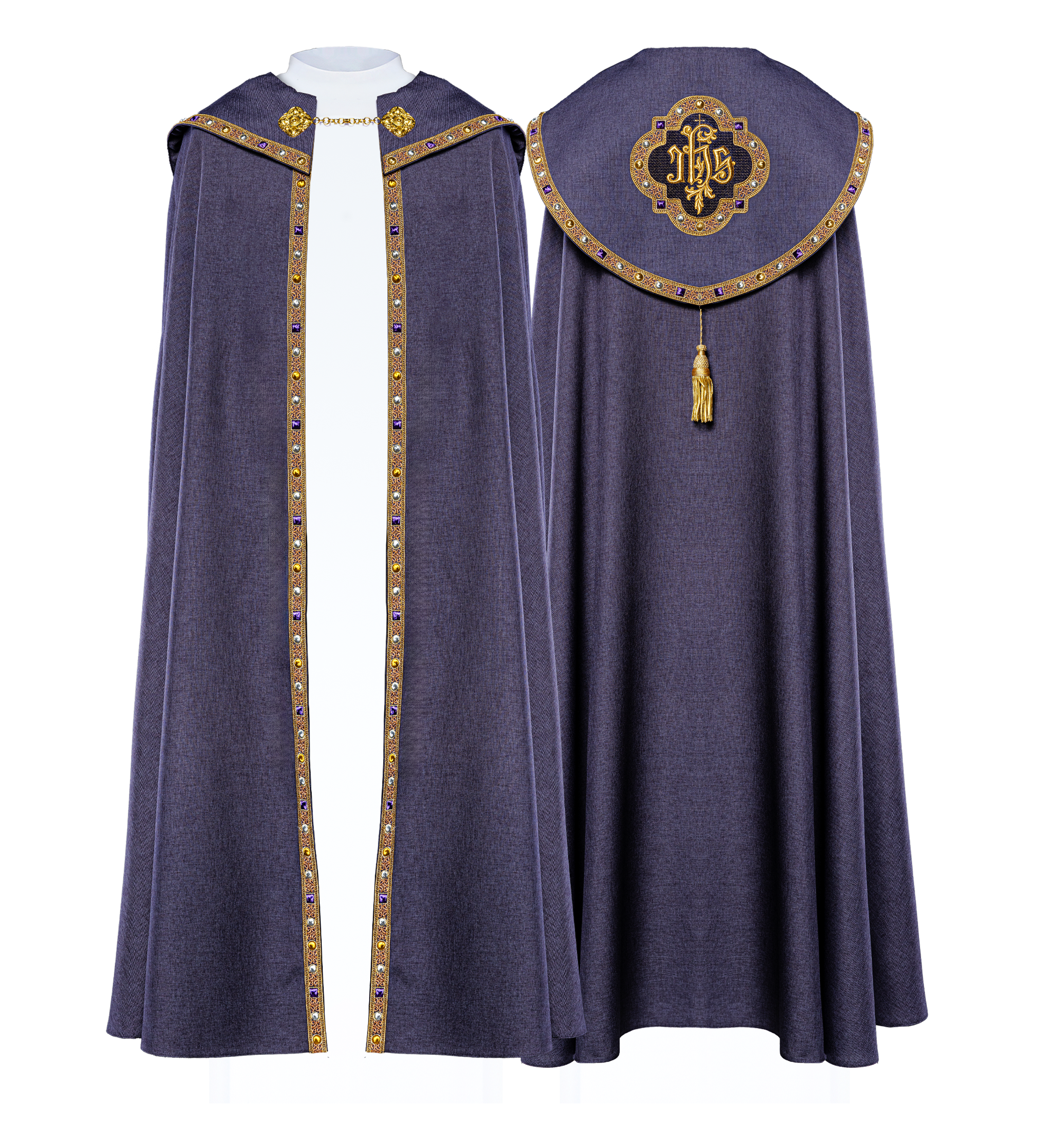 Chapelle liturgique violette avec IHS doré