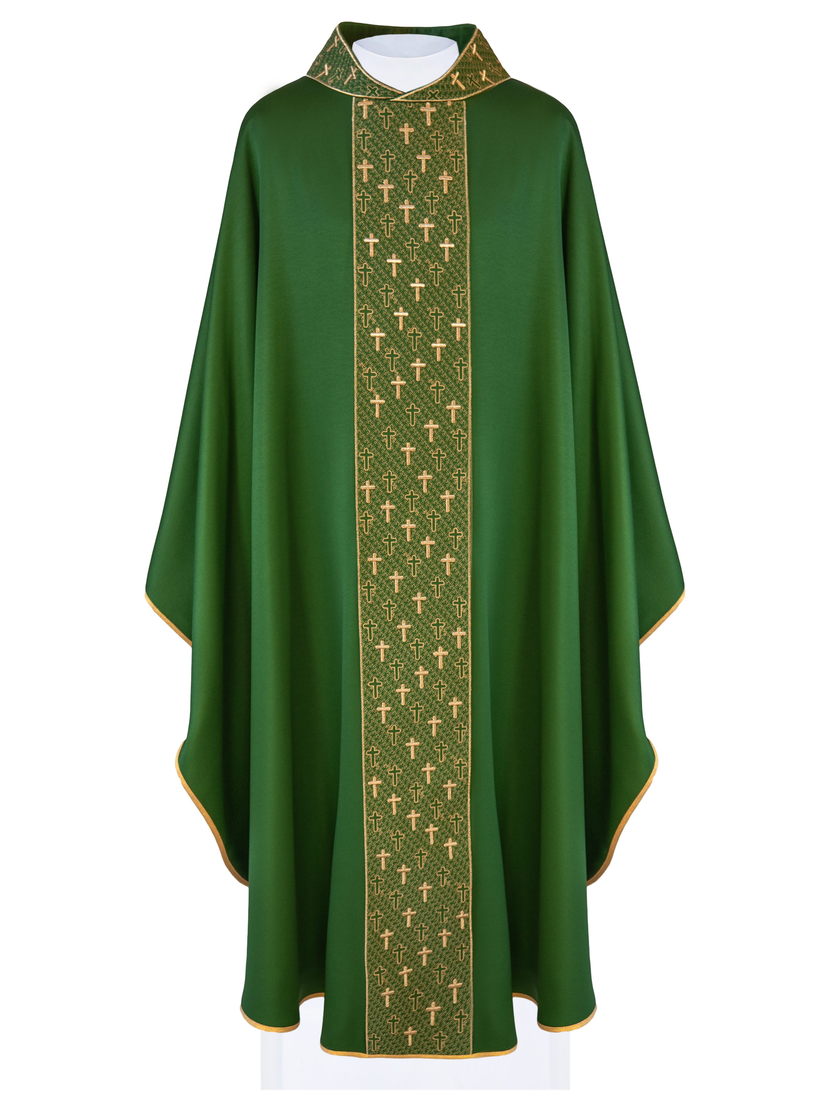 Chasuble avec ceinture richement brodée de croix en vert