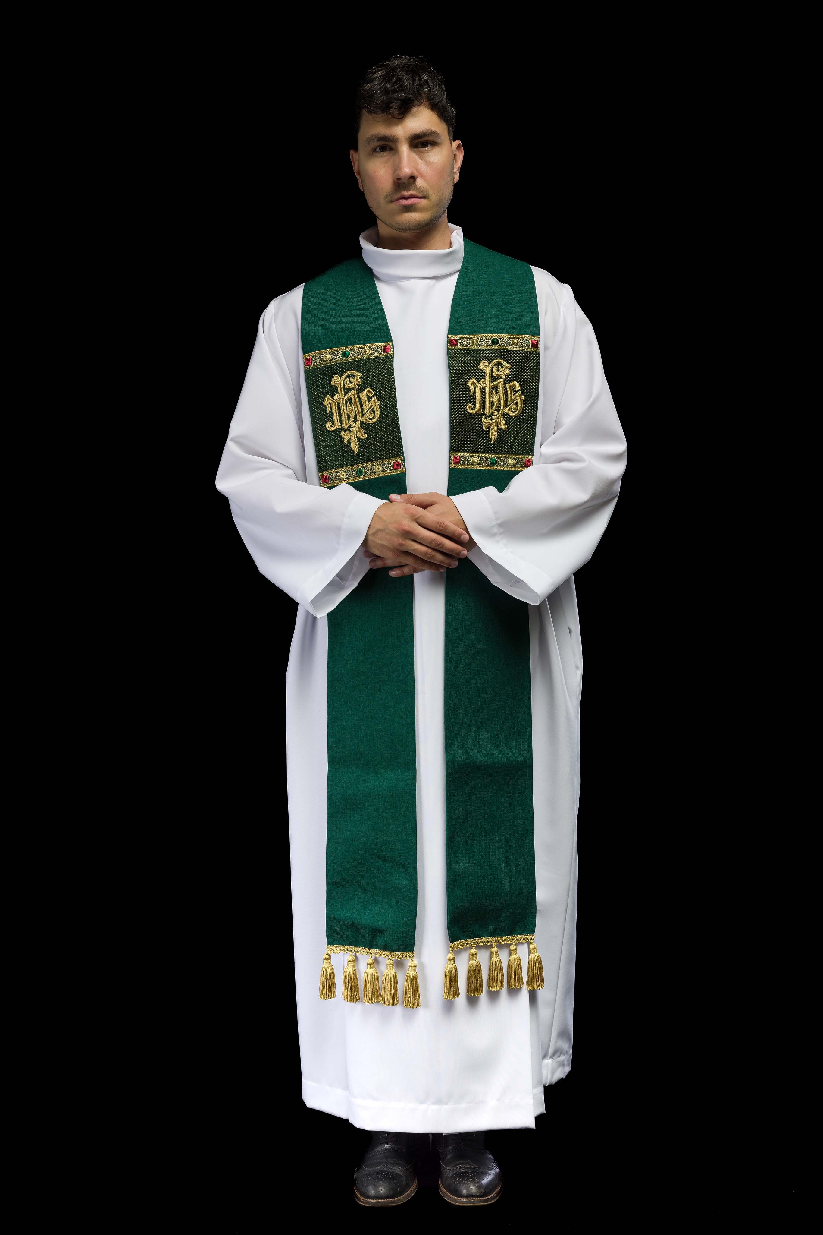 Étole brodée avec motif IHS verte