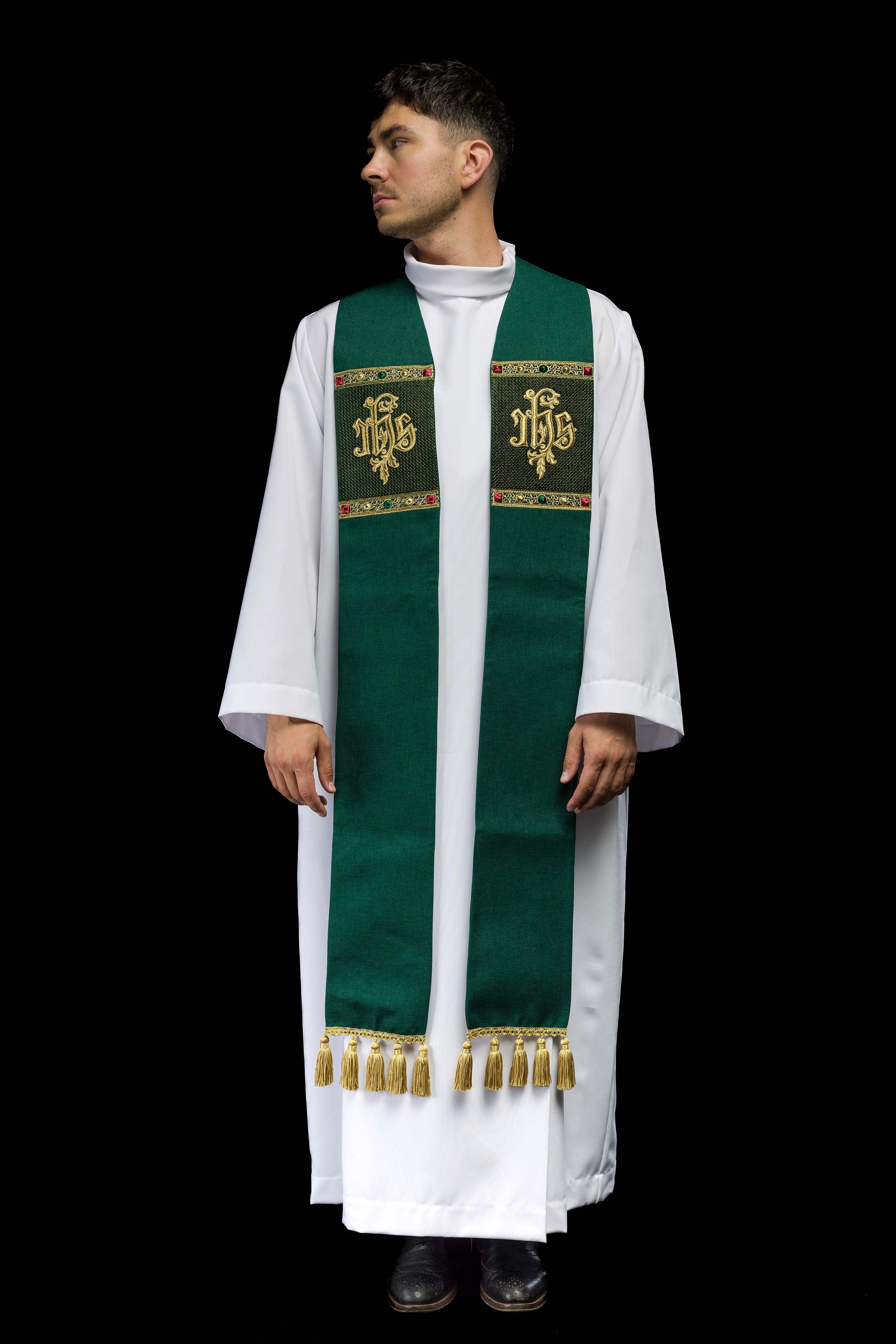 Étole brodée avec motif IHS verte