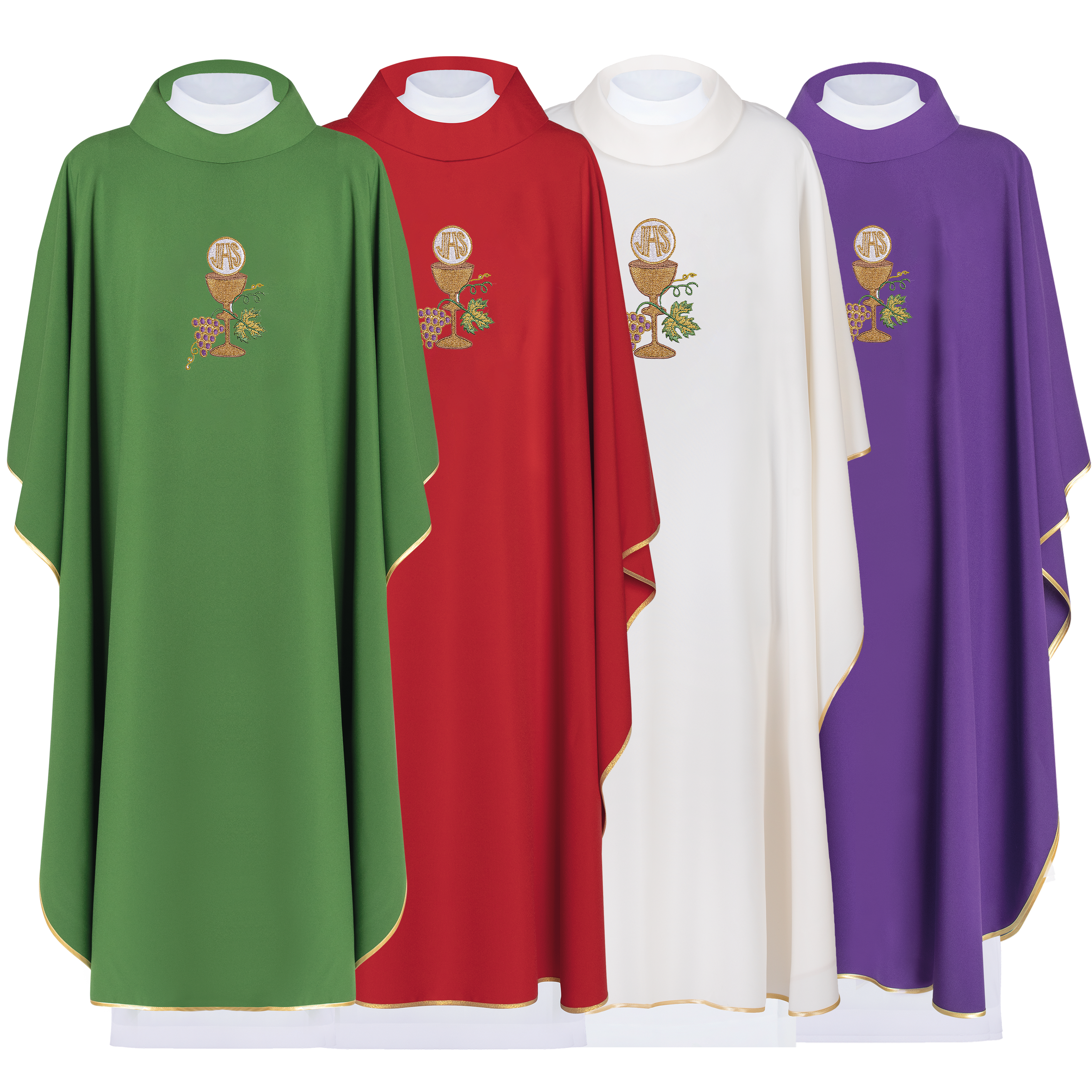 Ensemble chasubles en quatre couleurs calice et raisins