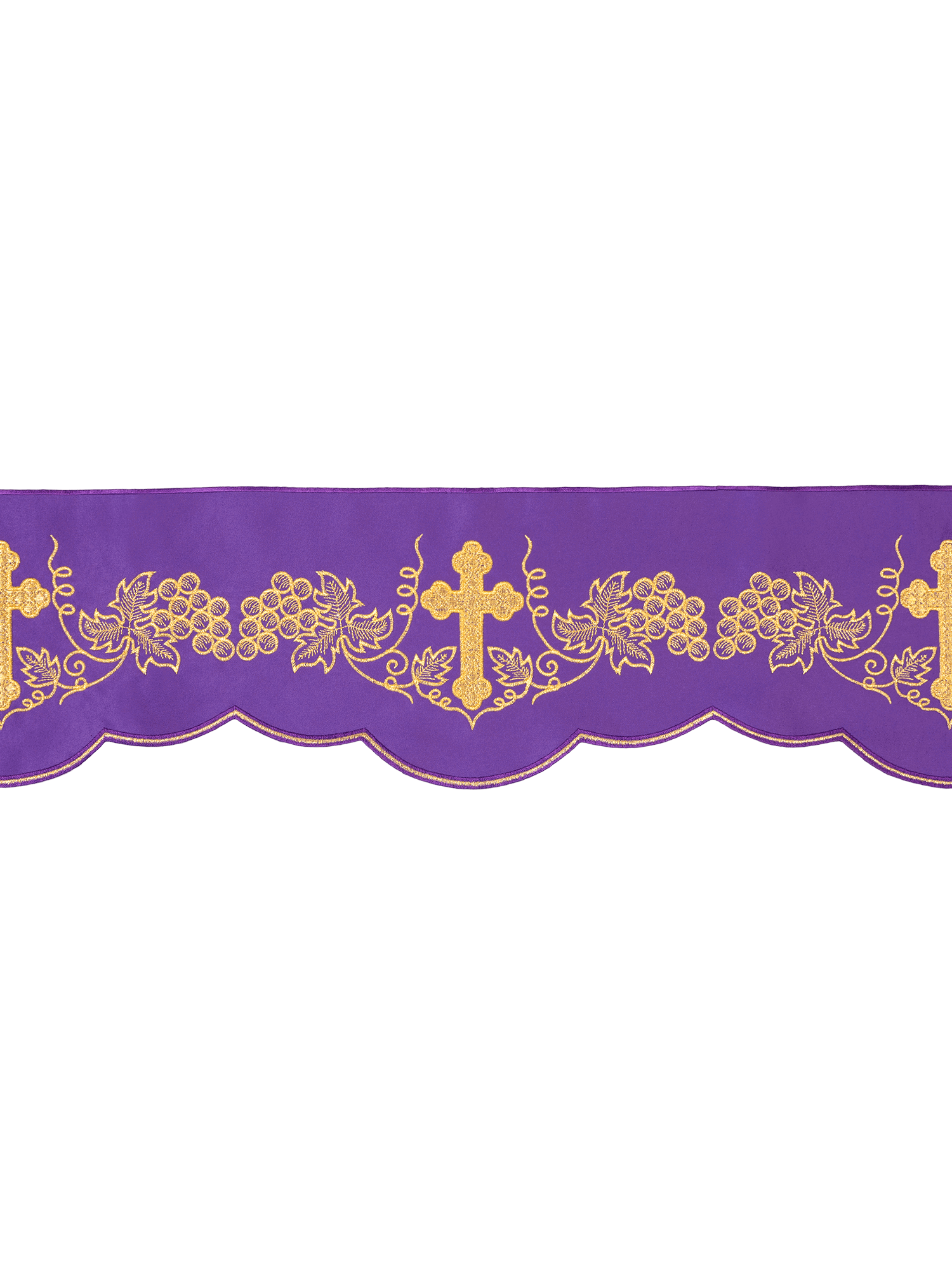 Antependium avec broderie de la croix et des raisins sur le devant Violet KOM/020/03 15cm 3,5m - CHASUBLES.FR