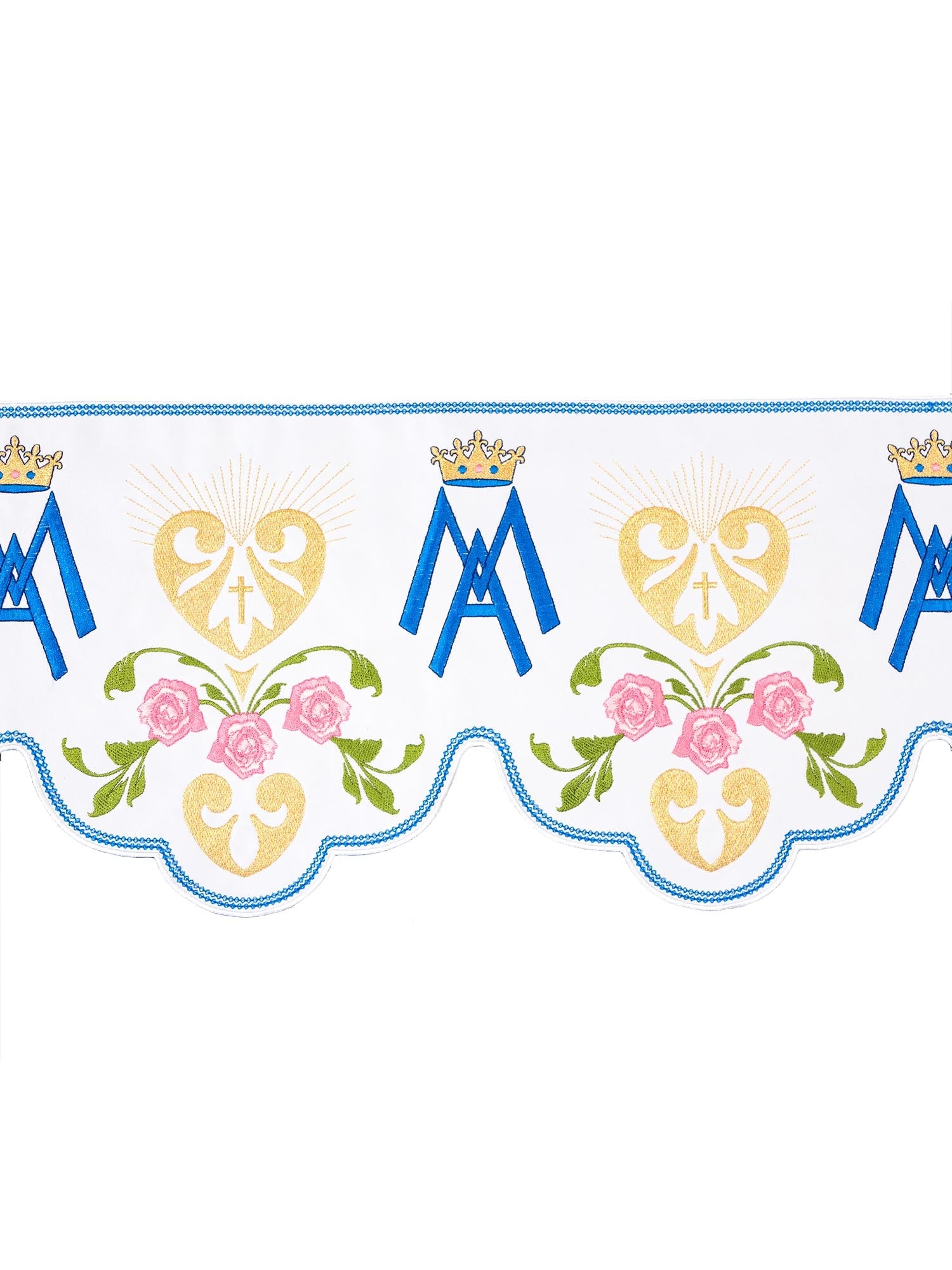 Antependium avec broderie frontale avec motif marial Blanc KOM/046/04 17cm 3,5m - CHASUBLES.FR
