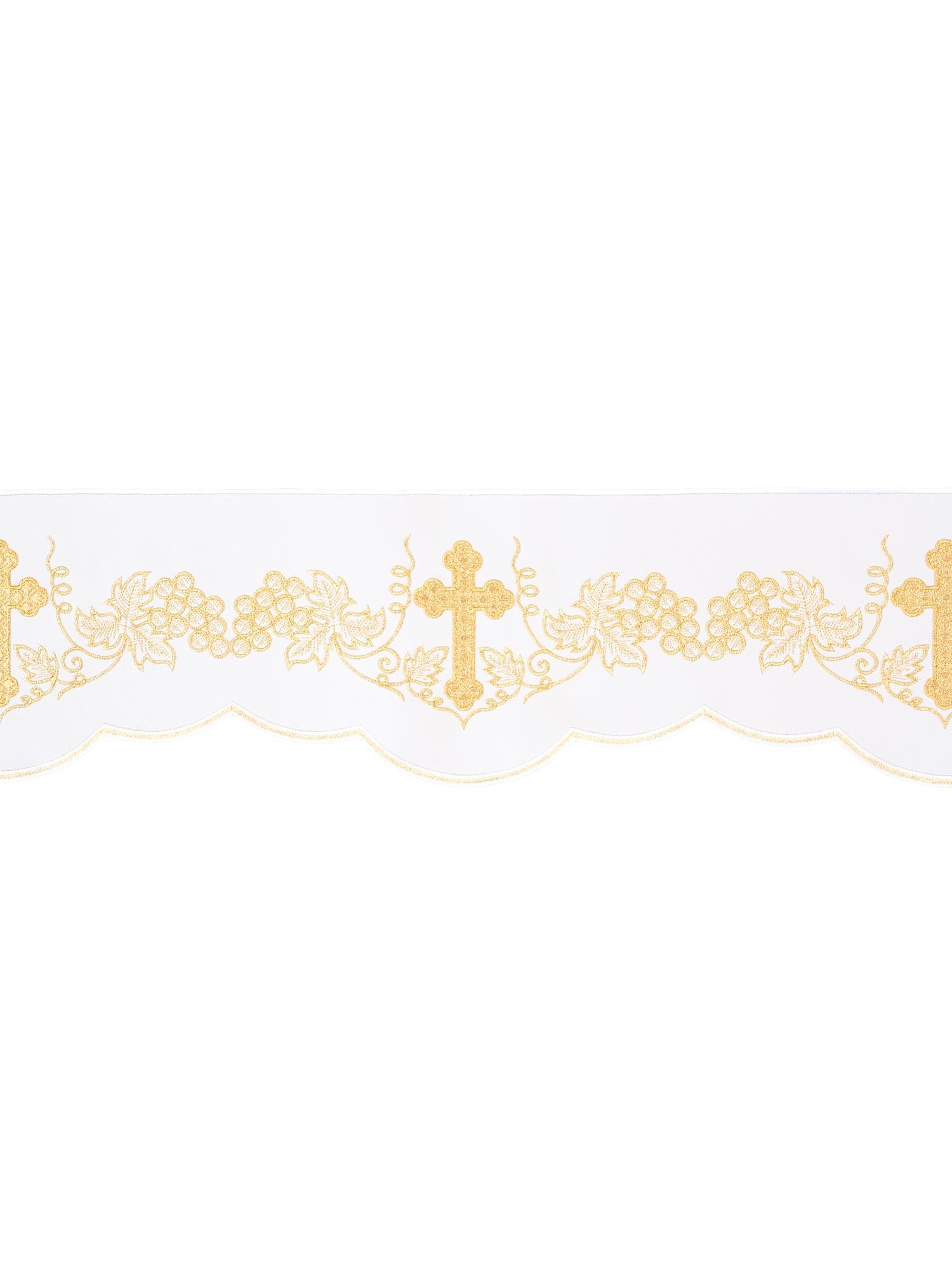 Antependium avec broderie frontale Croix et raisins Blanc KOM/020/04 15cm 3,5m - CHASUBLES.FR