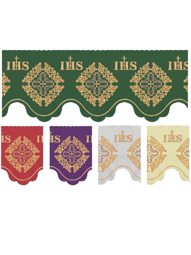 Antependium avec broderie frontale Croix IHS et rosette écrue KOM/061/05 19cm 3,5m - CHASUBLES.FR