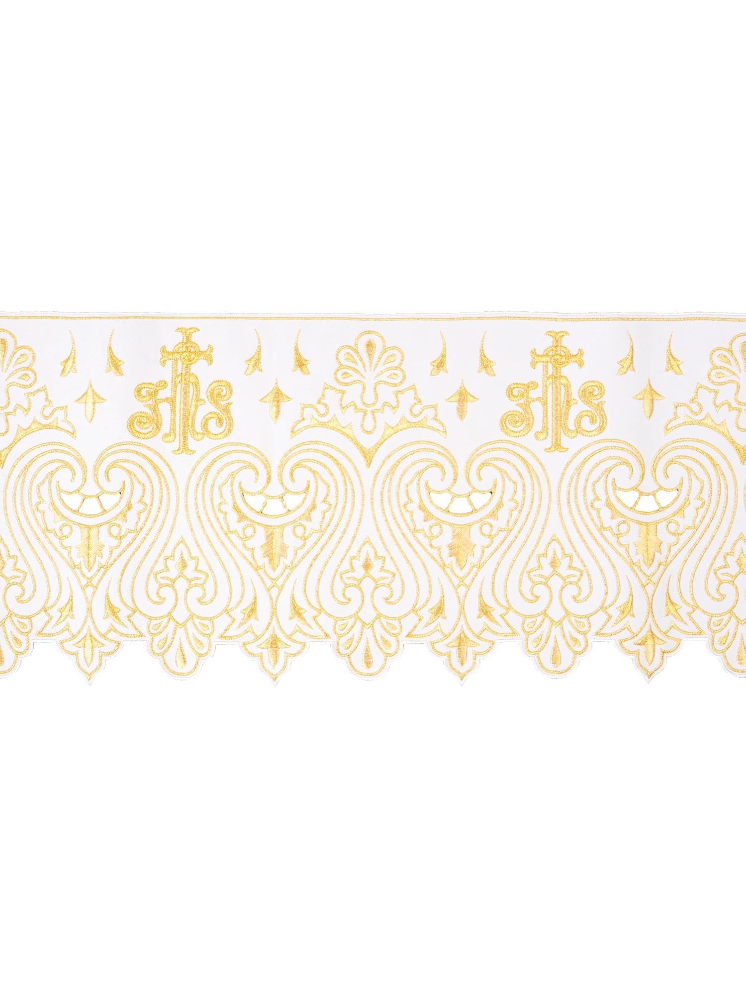 Antependium avec broderie frontale IHS Blanc KOM/031/04 24cm 3,5m - CHASUBLES.FR