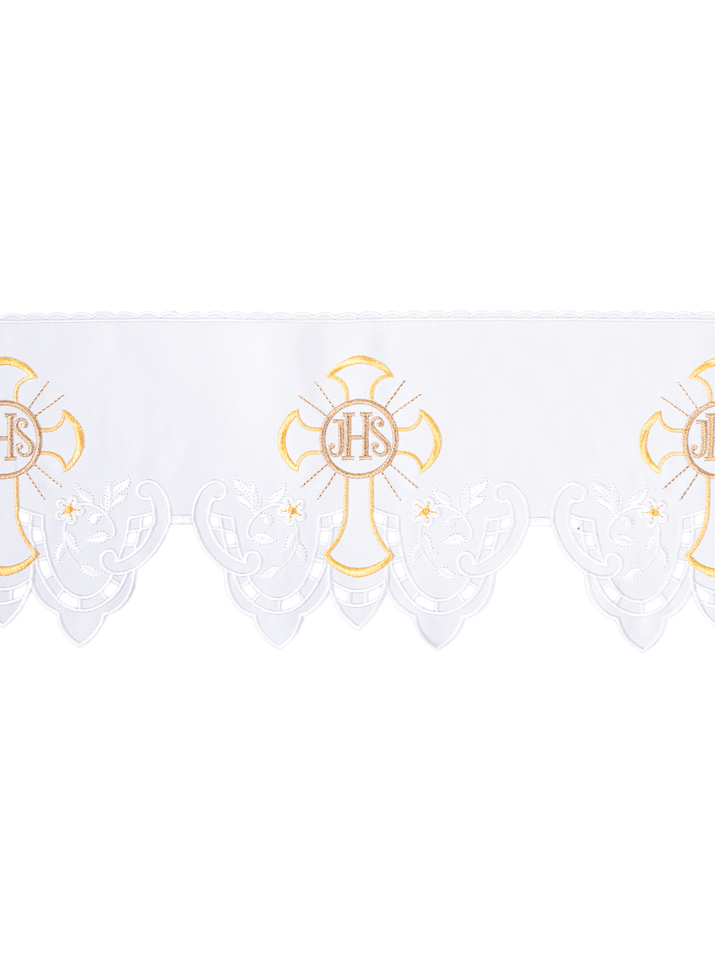Antependium avec broderie frontale IHS Cross Blanc KOM/055/04 22cm 3,5m - CHASUBLES.FR