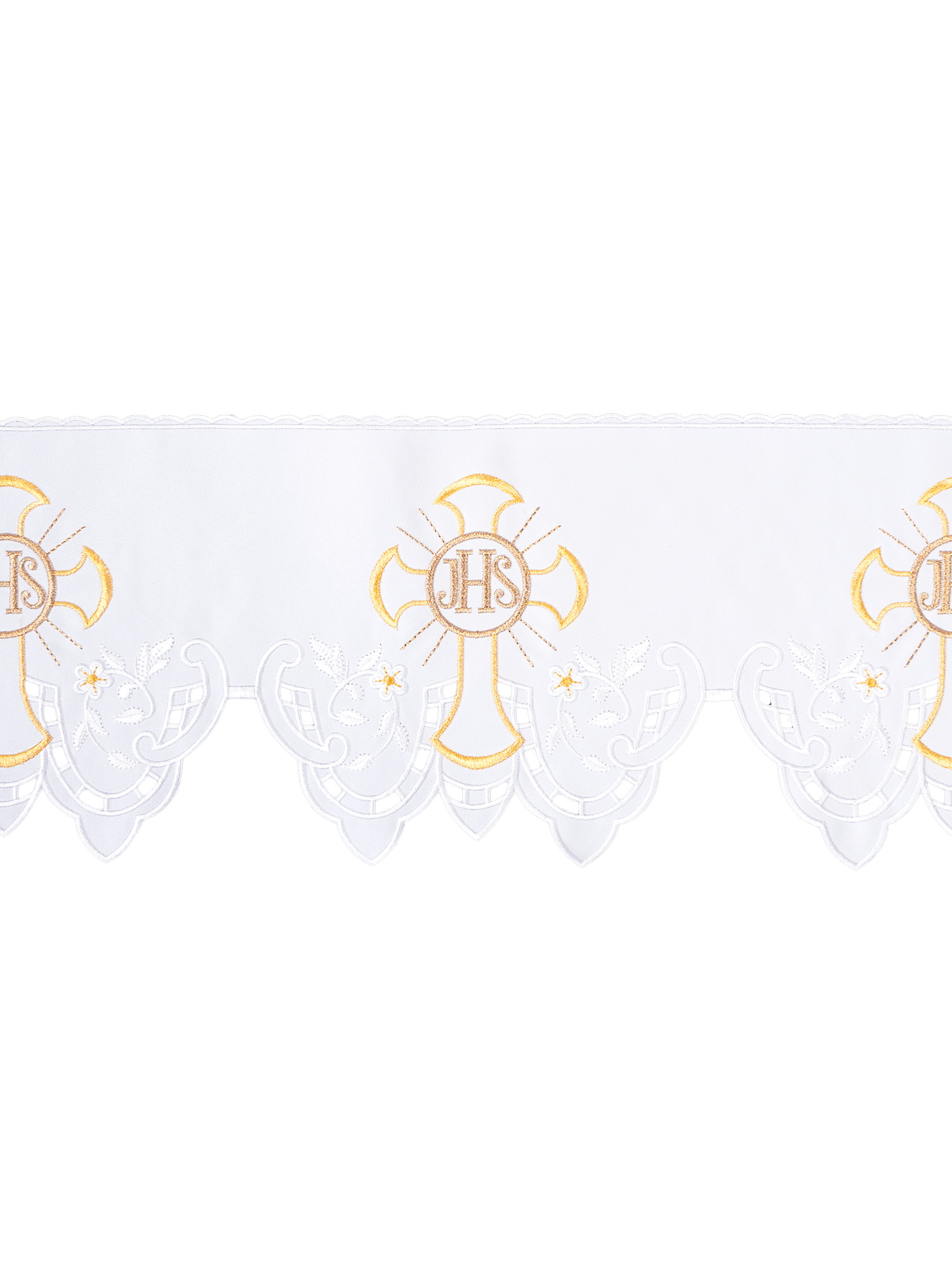Antependium avec broderie frontale IHS Cross Blanc KOM/055/04 22cm 3,5m - CHASUBLES.FR