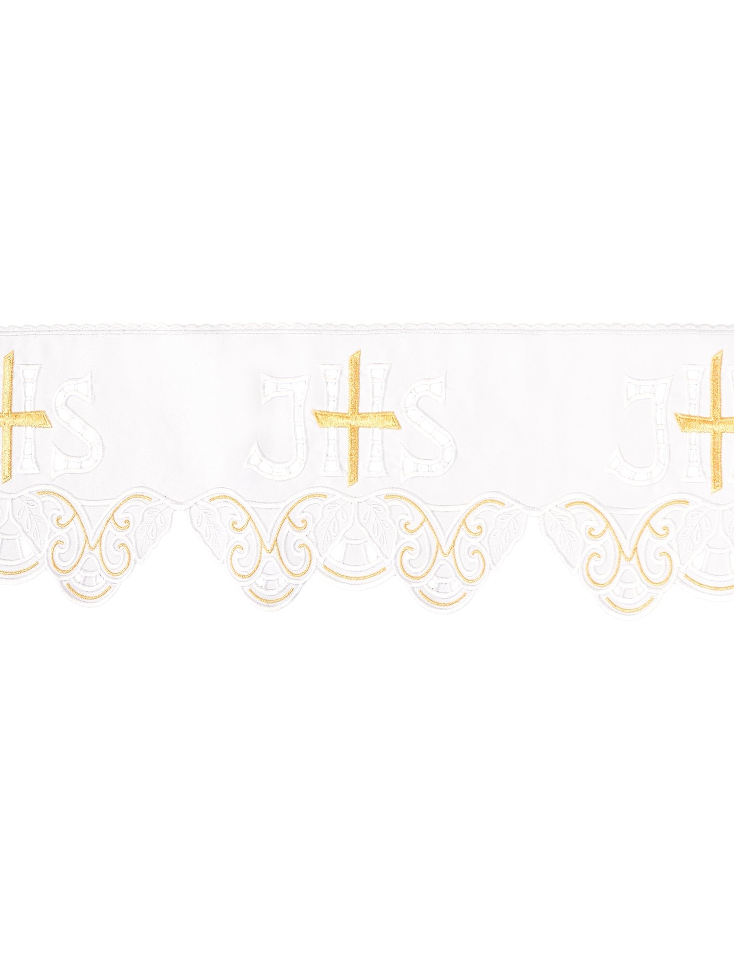 Antependium avec broderie frontale IHS Cross Blanc KOM/058/04 19cm 3,5m - CHASUBLES.FR