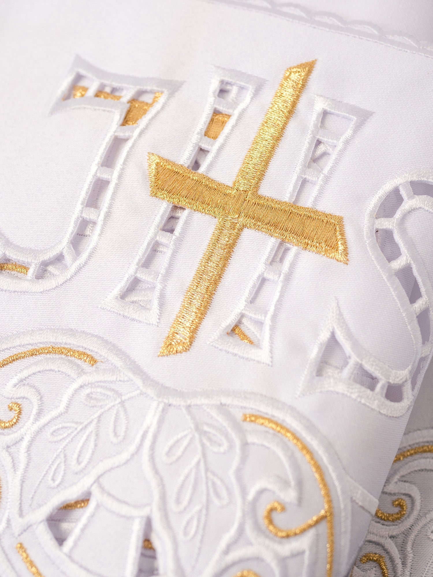 Antependium avec broderie frontale IHS Cross Blanc KOM/058/04 19cm 3,5m - CHASUBLES.FR