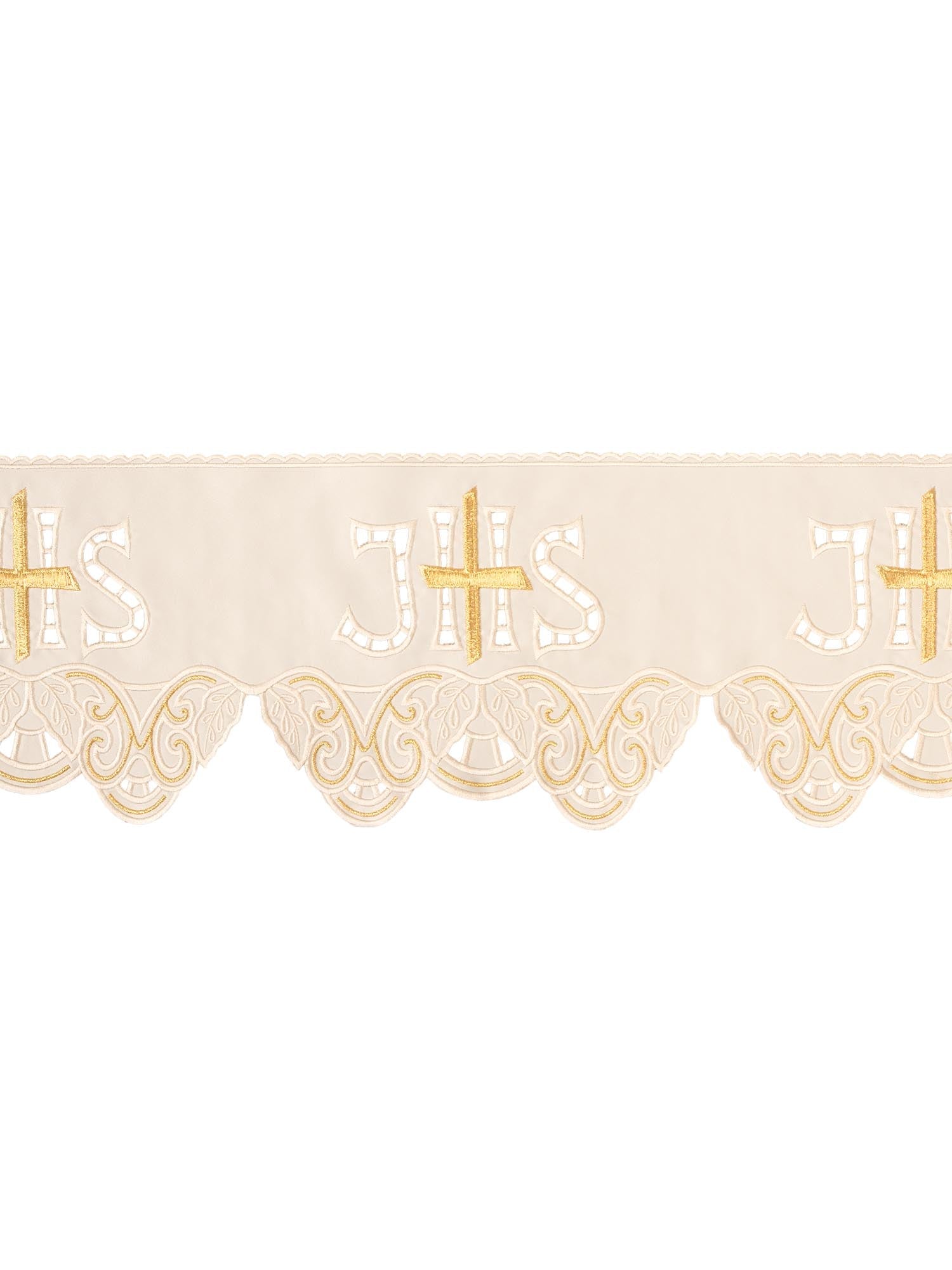 Antependium avec broderie frontale IHS Cross écru KOM/058/05 19cm 3,5m - CHASUBLES.FR
