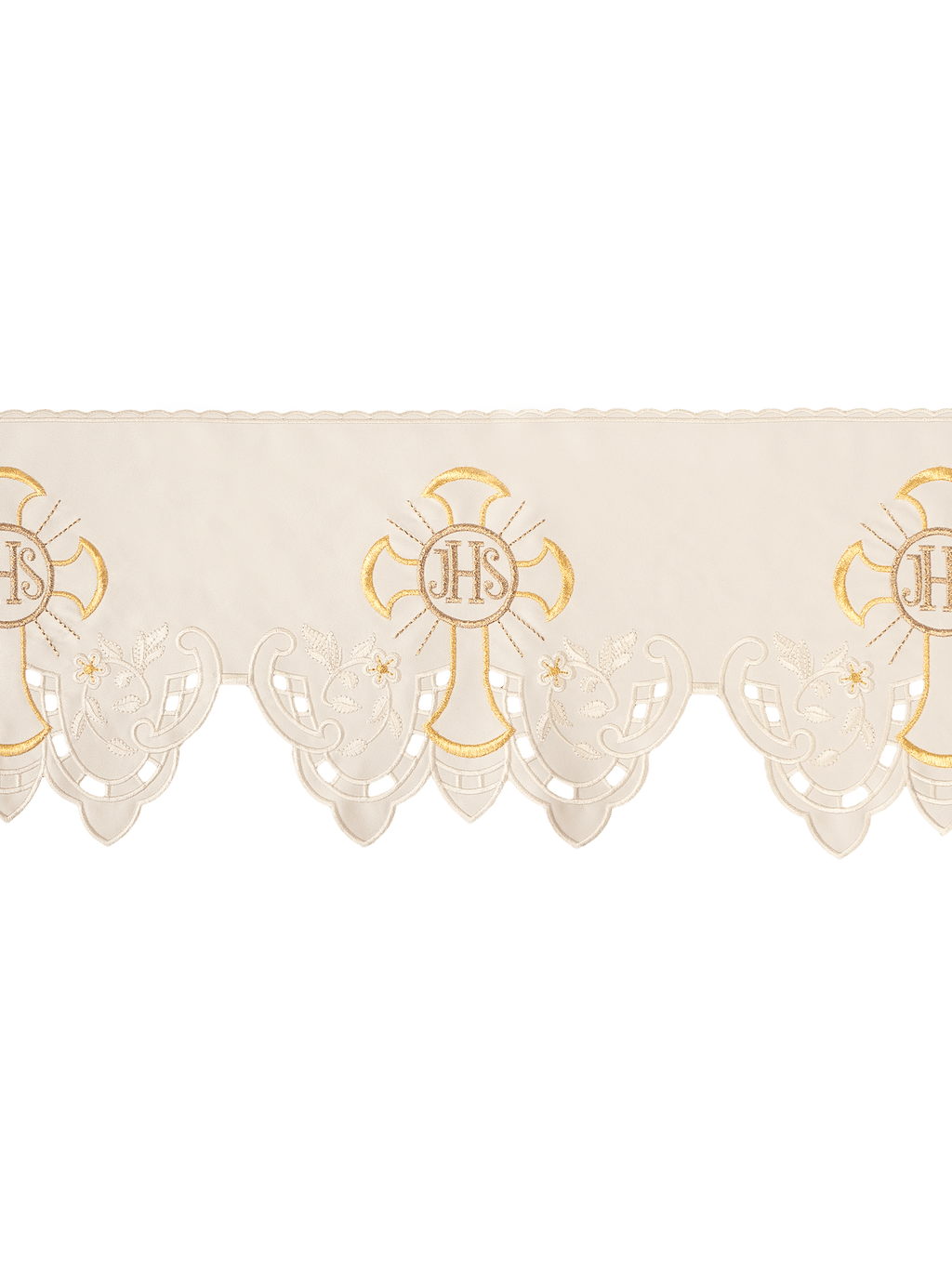 Antependium avec broderie frontale IHS Cross écru KOM/055/05 22cm 3,5m - CHASUBLES.FR