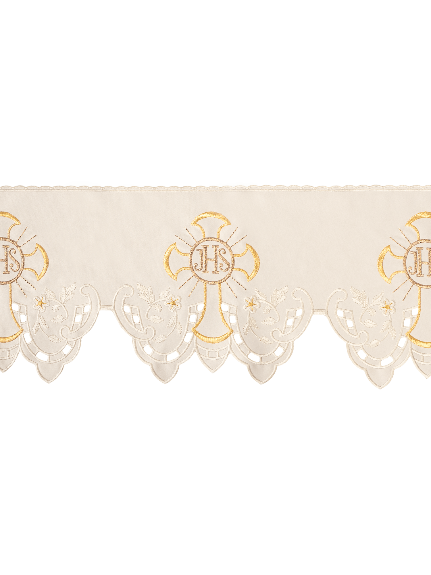 Antependium avec broderie frontale IHS Cross écru KOM/055/05 22cm 3,5m - CHASUBLES.FR
