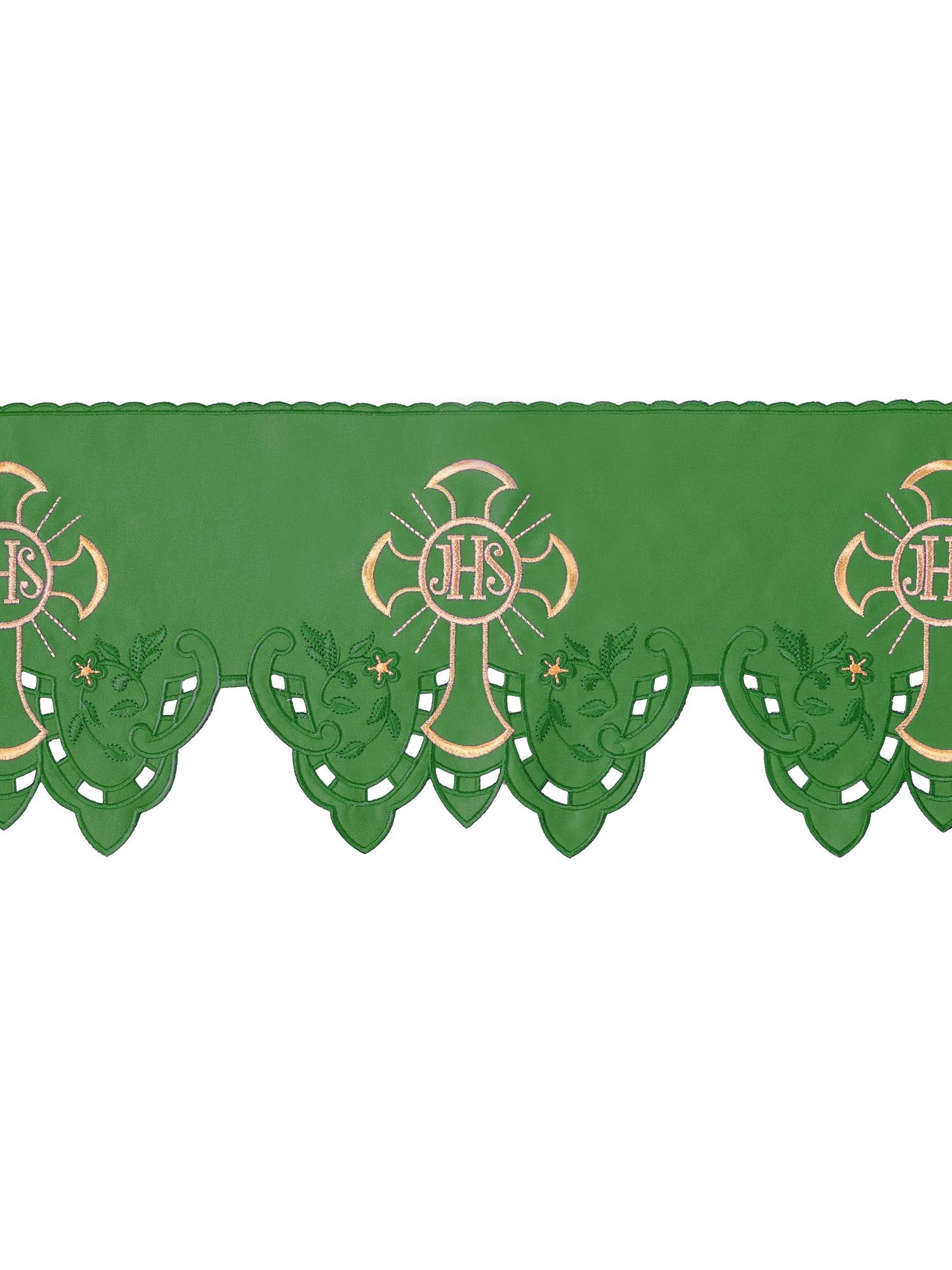 Antependium avec broderie frontale IHS Cross Green KOM/055/01 22cm 3,5m - CHASUBLES.FR