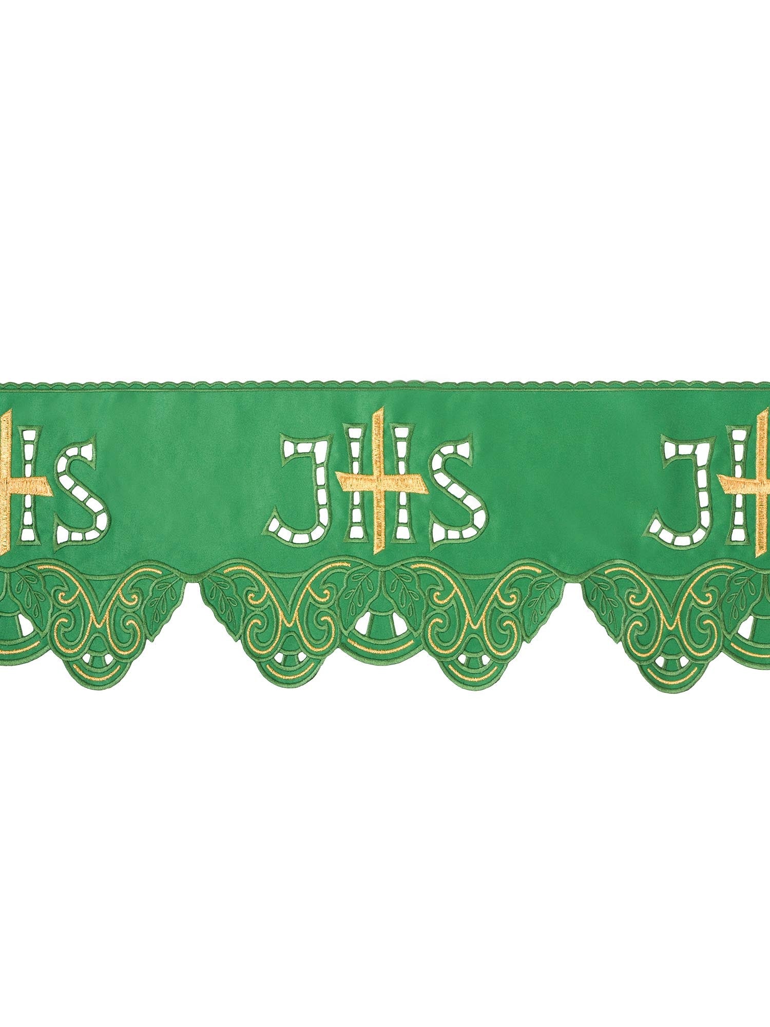 Antependium avec broderie frontale IHS Cross Green KOM/058/01 19cm 3,5m - CHASUBLES.FR