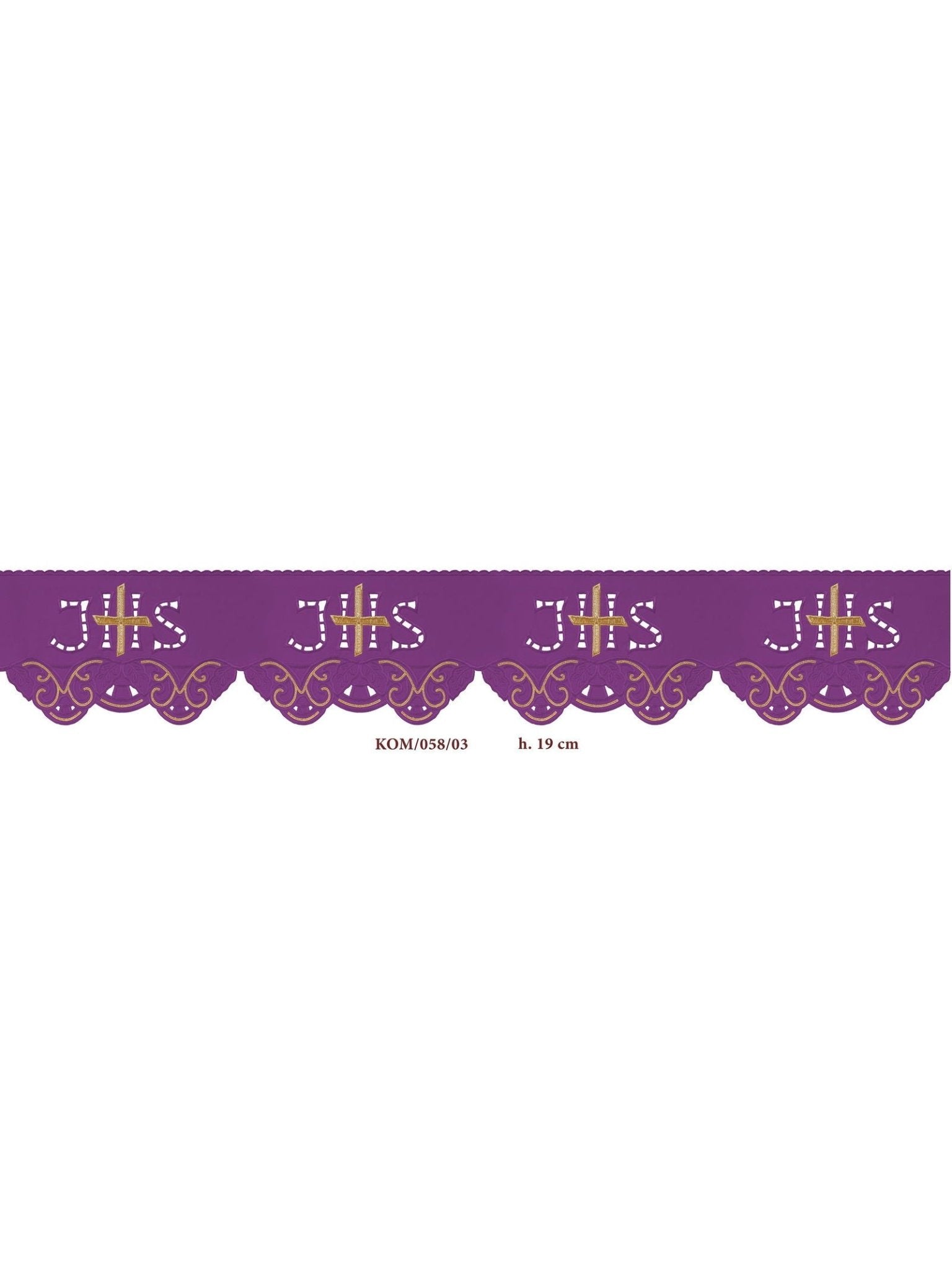 Antependium avec broderie frontale IHS Cross Purple KOM/058/03 19cm 3,5m - CHASUBLES.FR