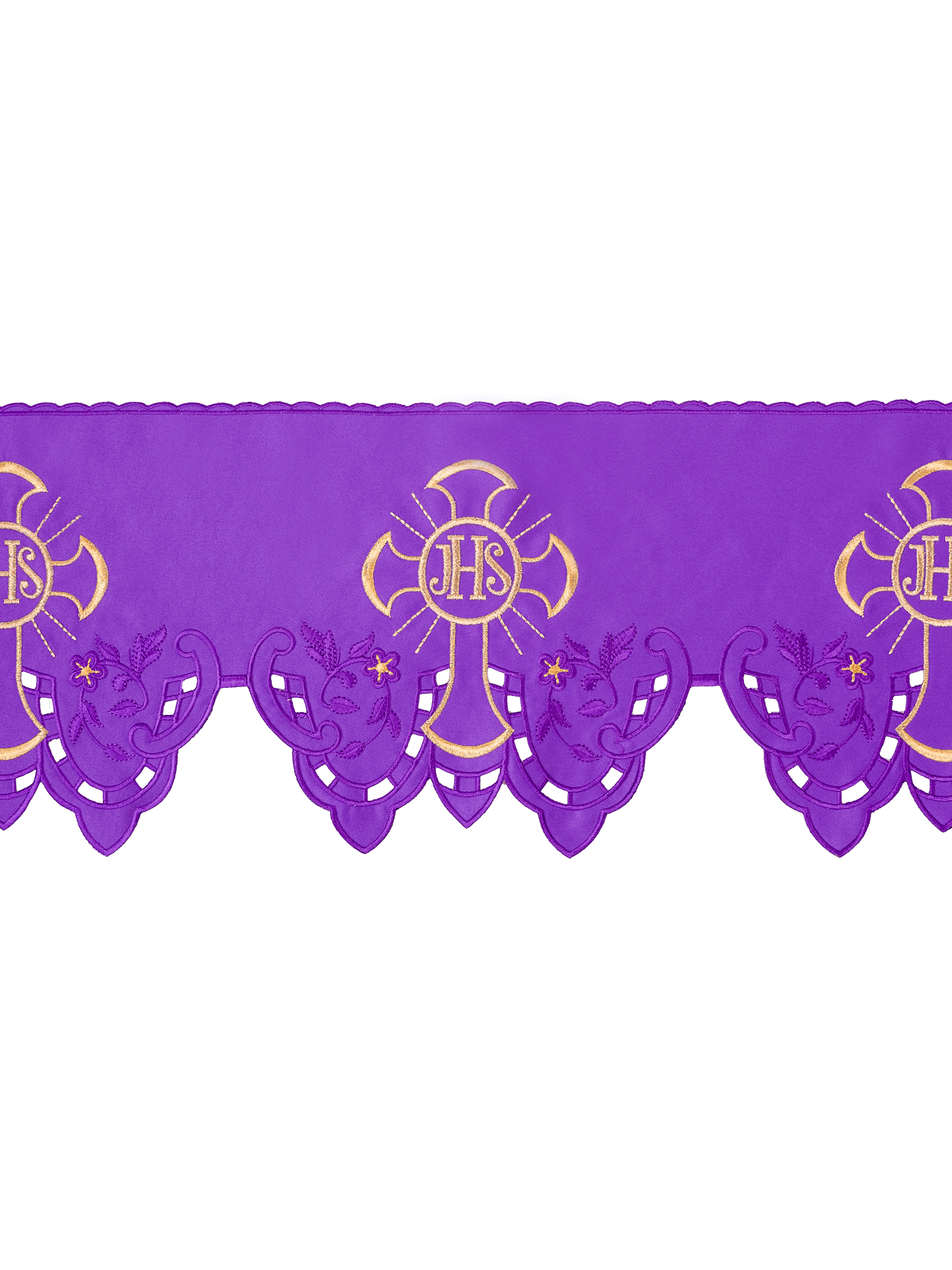 Antependium avec broderie frontale IHS Cross Purple KOM/055/03 22cm 3,5m - CHASUBLES.FR