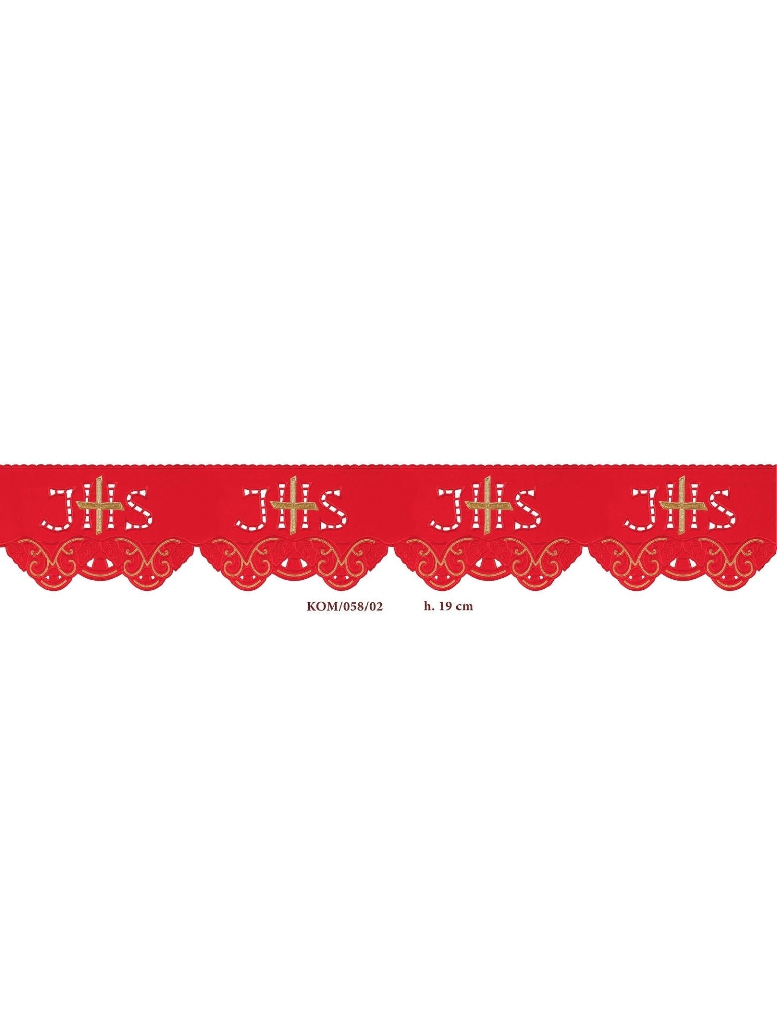 Antependium avec broderie frontale IHS Cross Red KOM/058/02 19cm 3,5m - CHASUBLES.FR