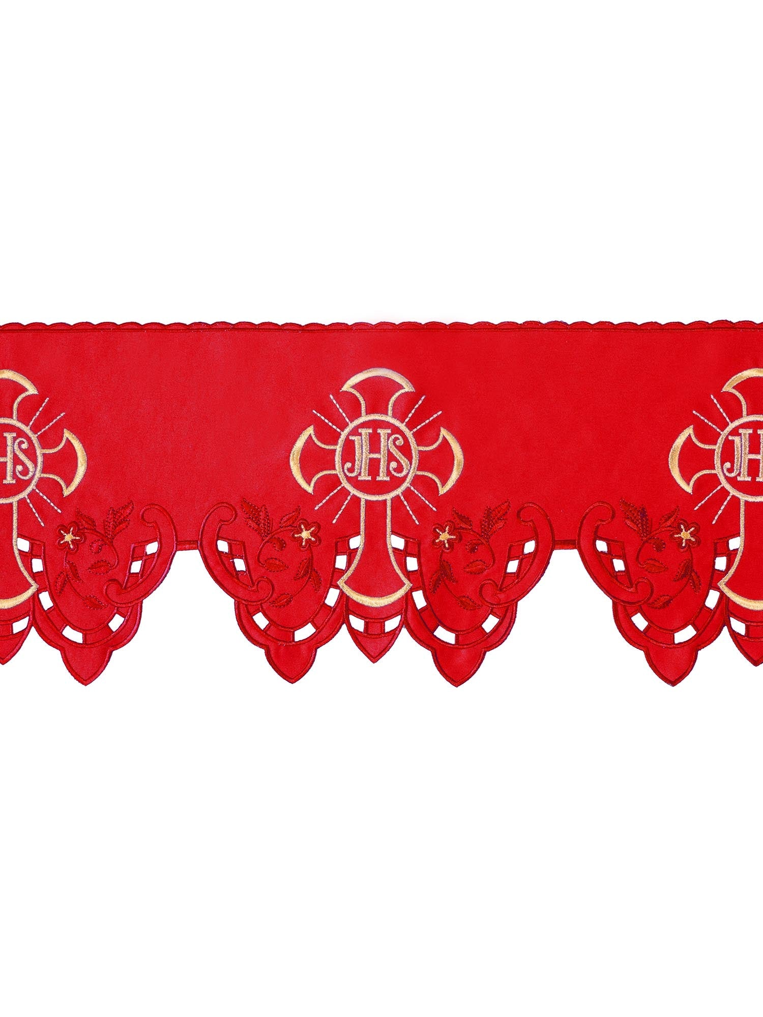 Antependium avec broderie frontale IHS Cross Red KOM/055/02 22cm 3,5m - CHASUBLES.FR